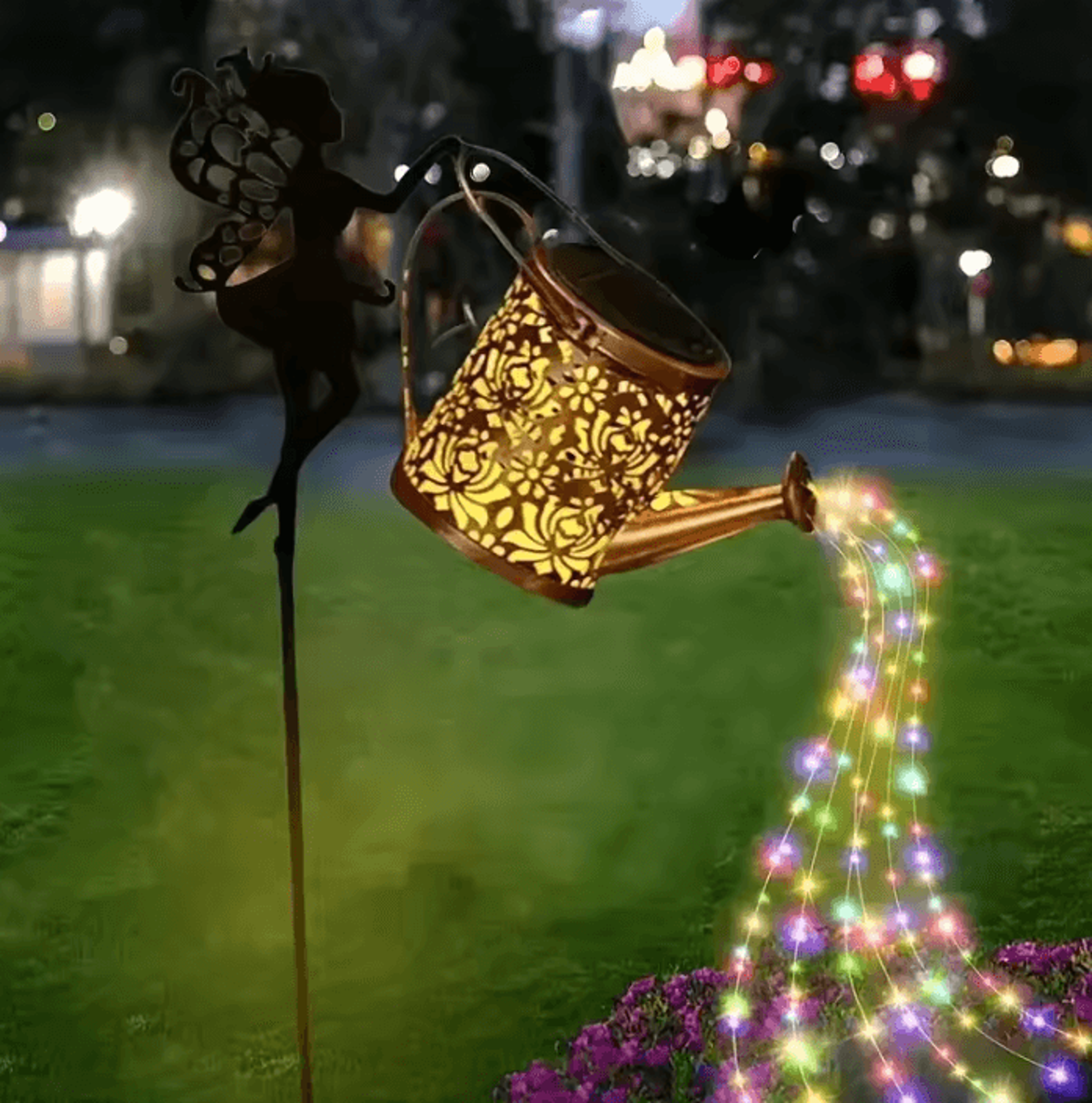 solar watering can lights - hanging garden lantern decor