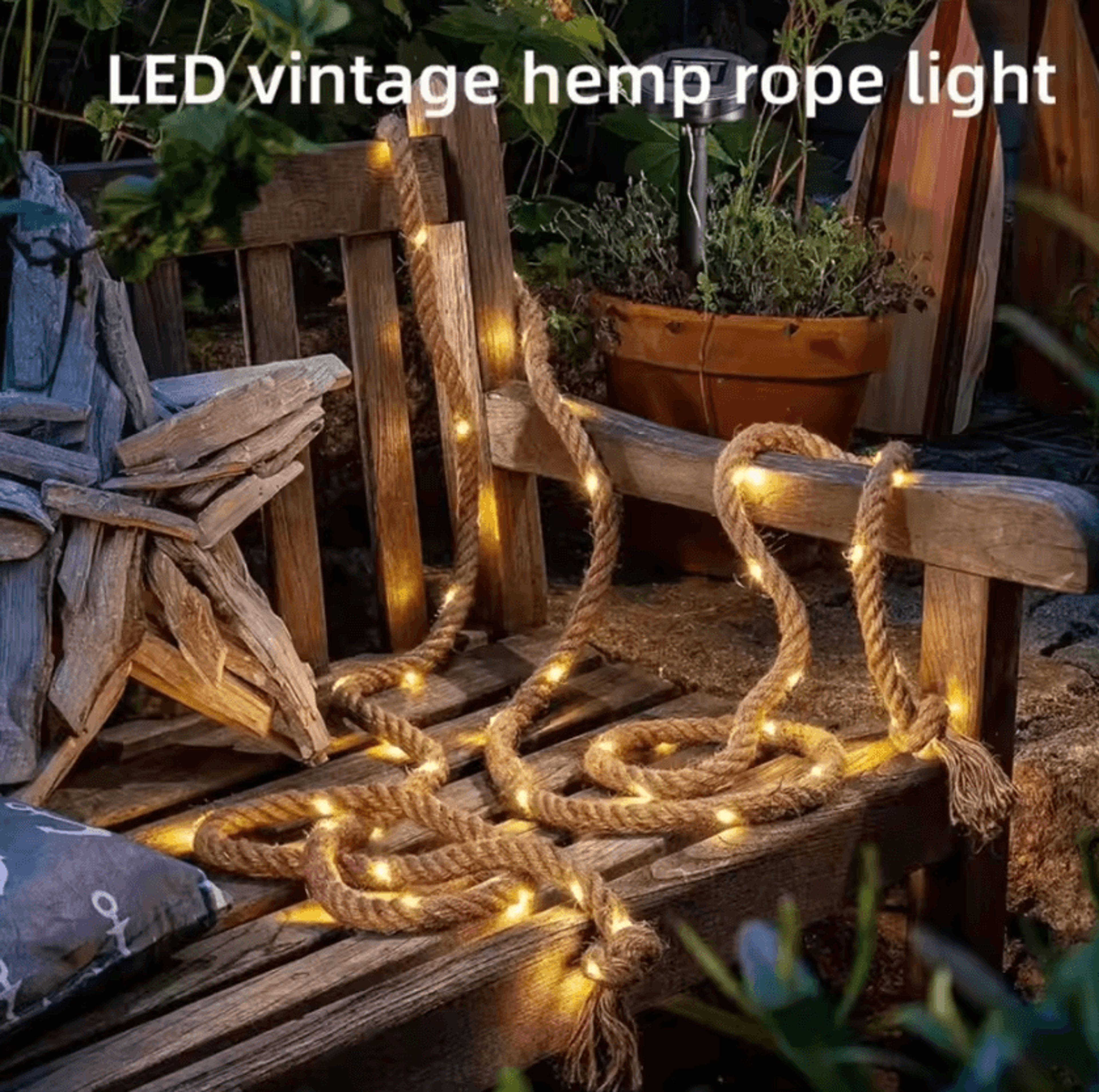 50 led solar hemp rope string lights - 8 mode outdoor fairy lights