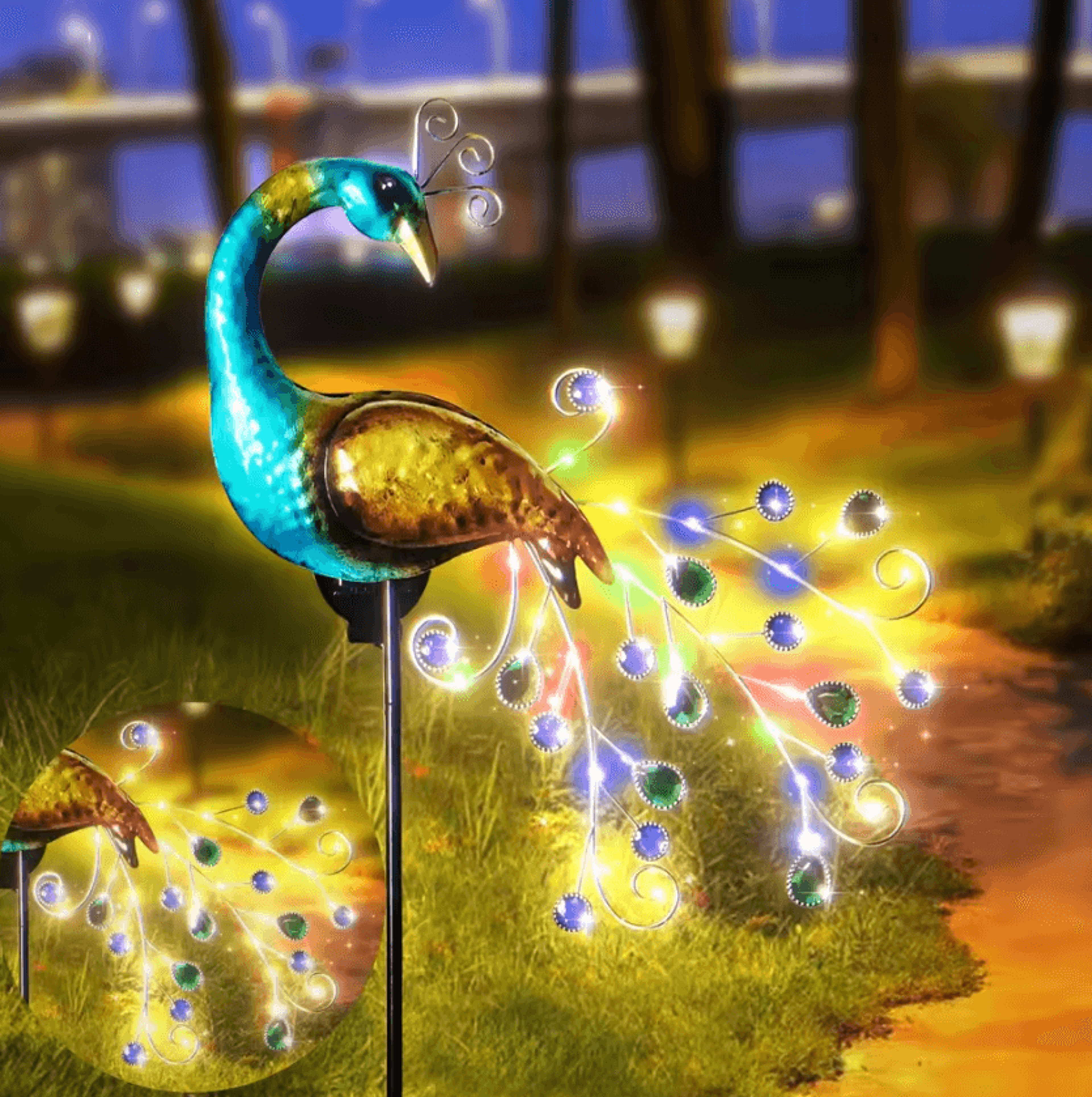 solar peacock garden light - decorative outdoor led garden art