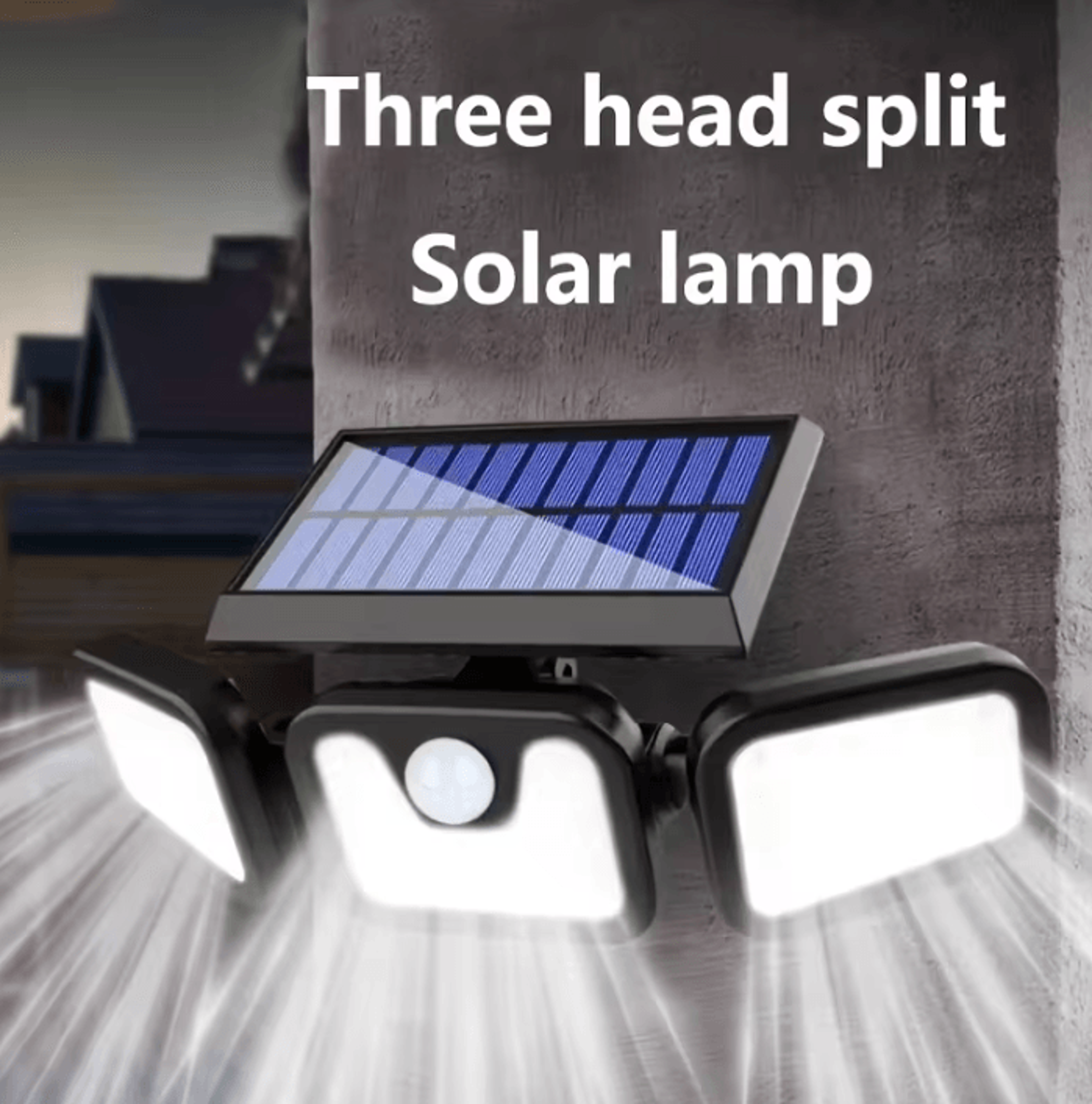 74 led solar motion sensor light - 3 head outdoor security wall lamp