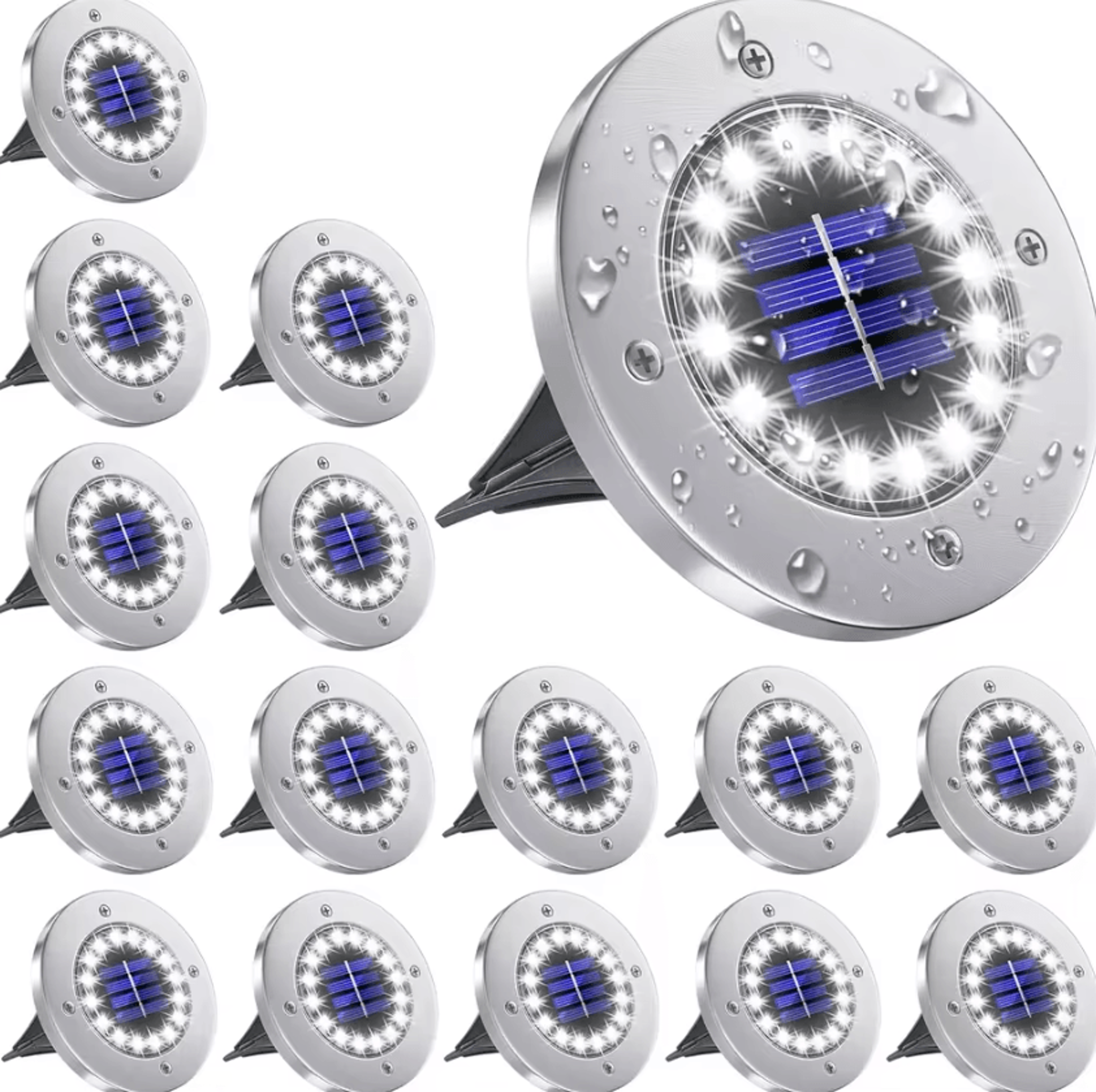 16 led solar ground lights - waterproof outdoor pathway lights