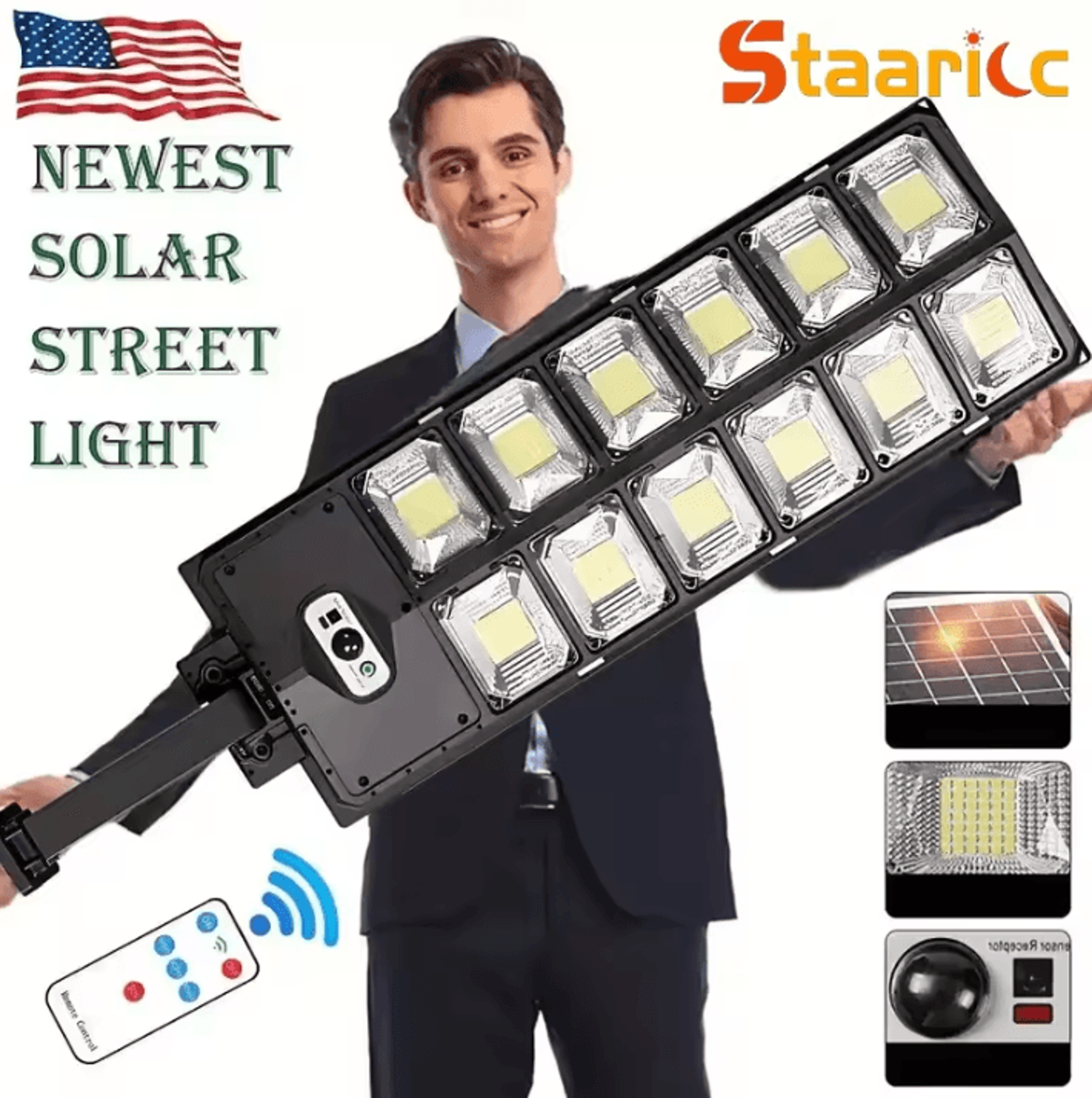 8000lm solar motion sensor street light - remote control outdoor led lamp