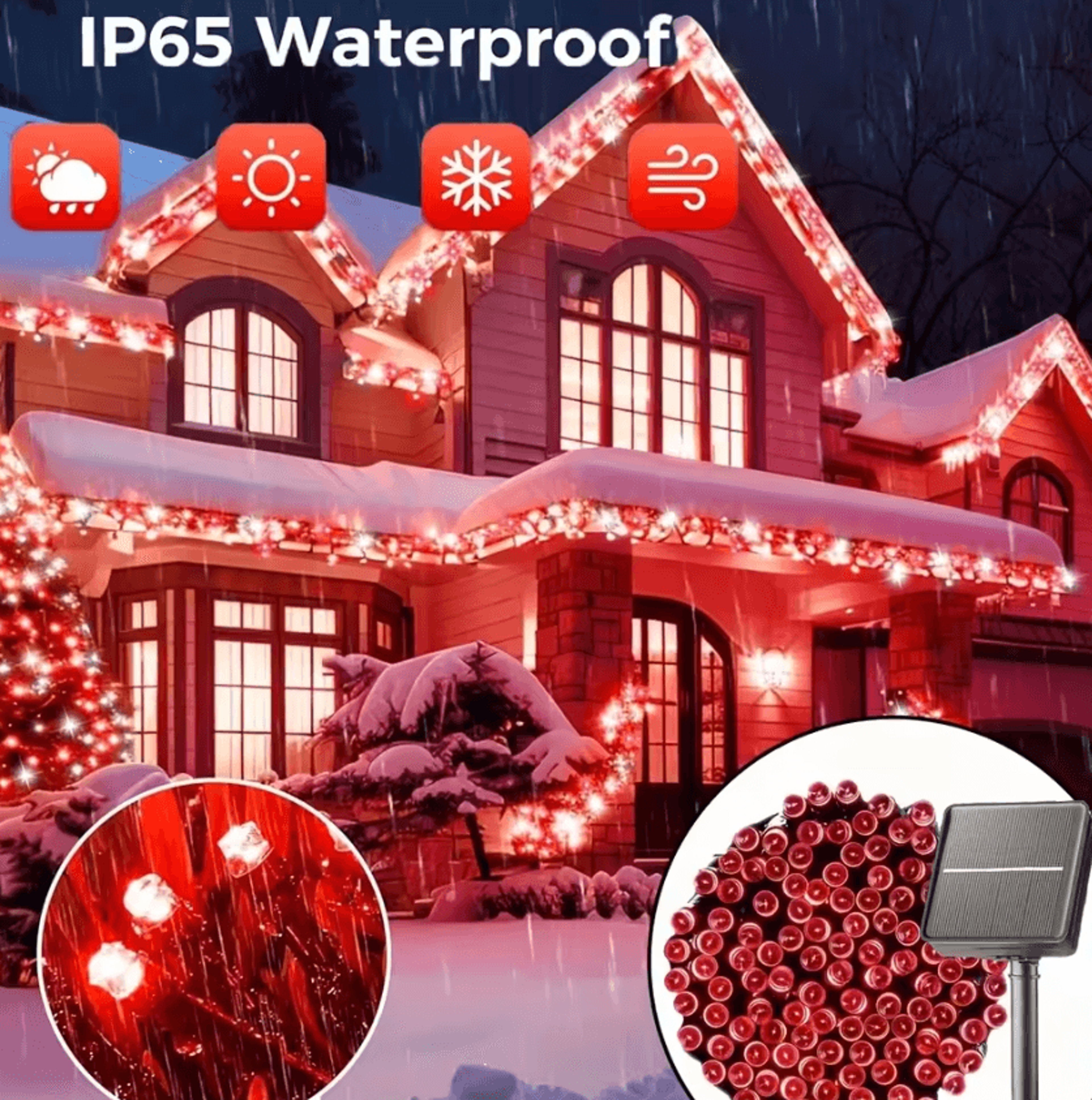 solar powered christmas lights 50-200 led red outdoor string lights