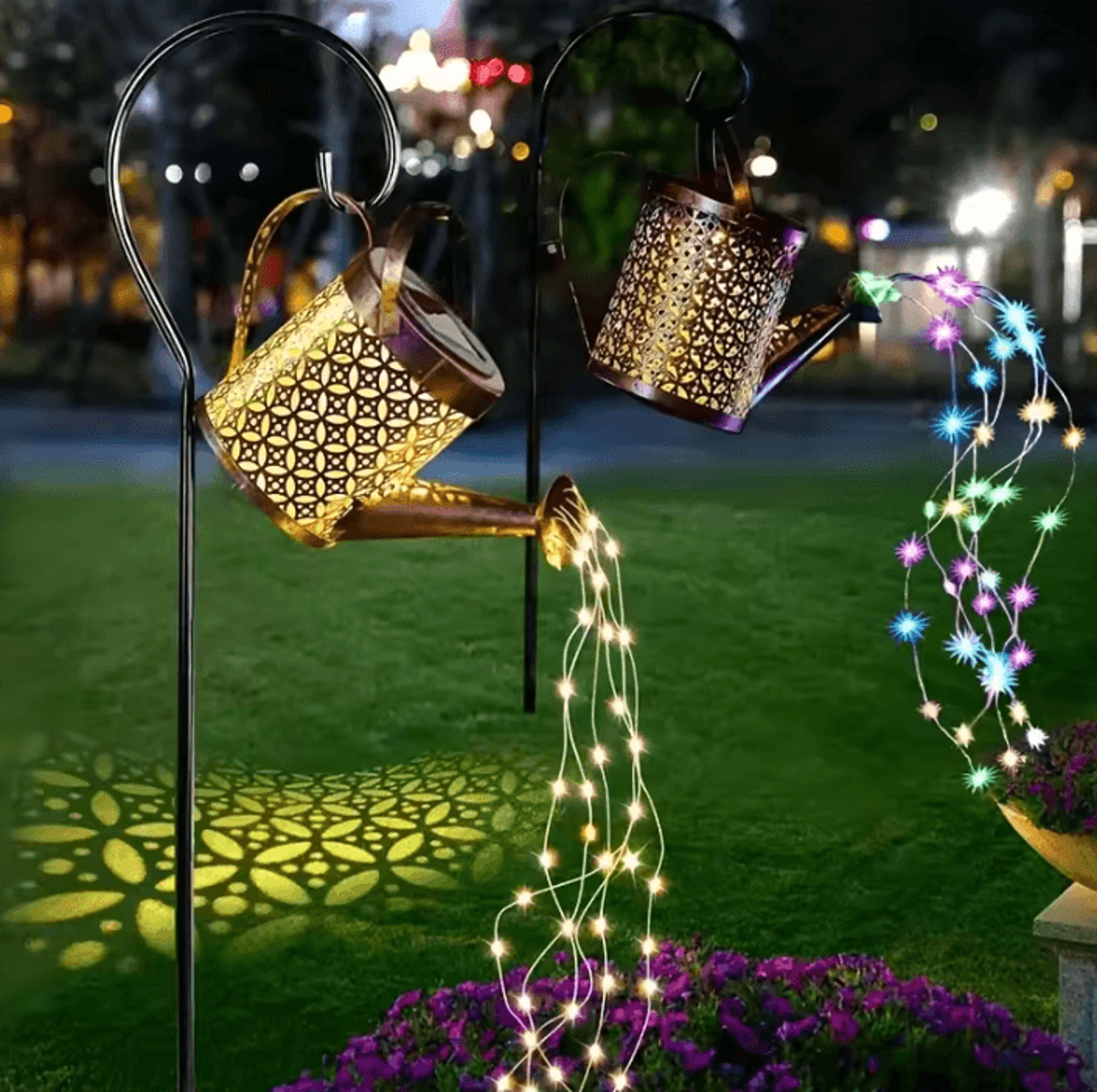 solar watering can lights retro metal hanging garden lantern