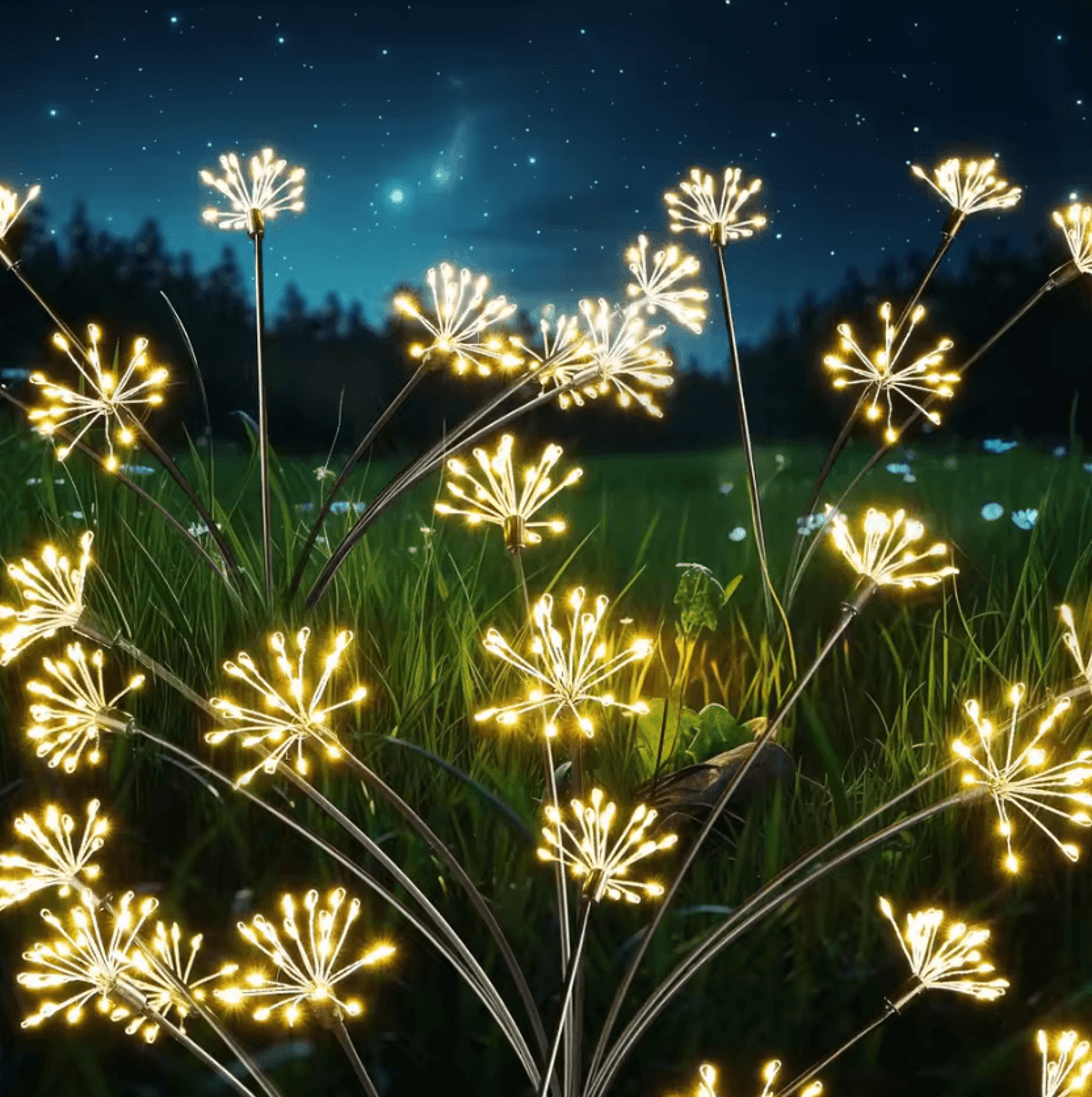 solar firework lights outdoor waterproof swaying dandelion starburst lights