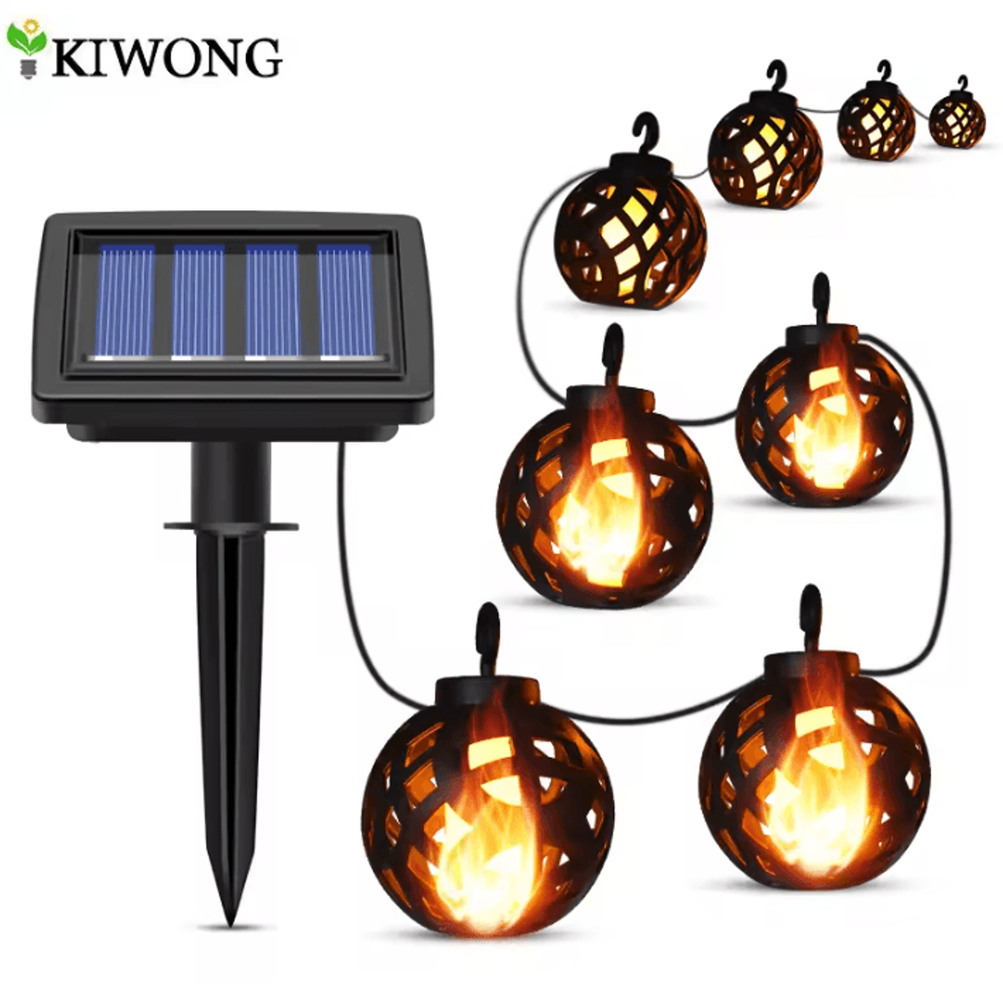 solar flickering flame string lights outdoor 8-ball hanging lanterns