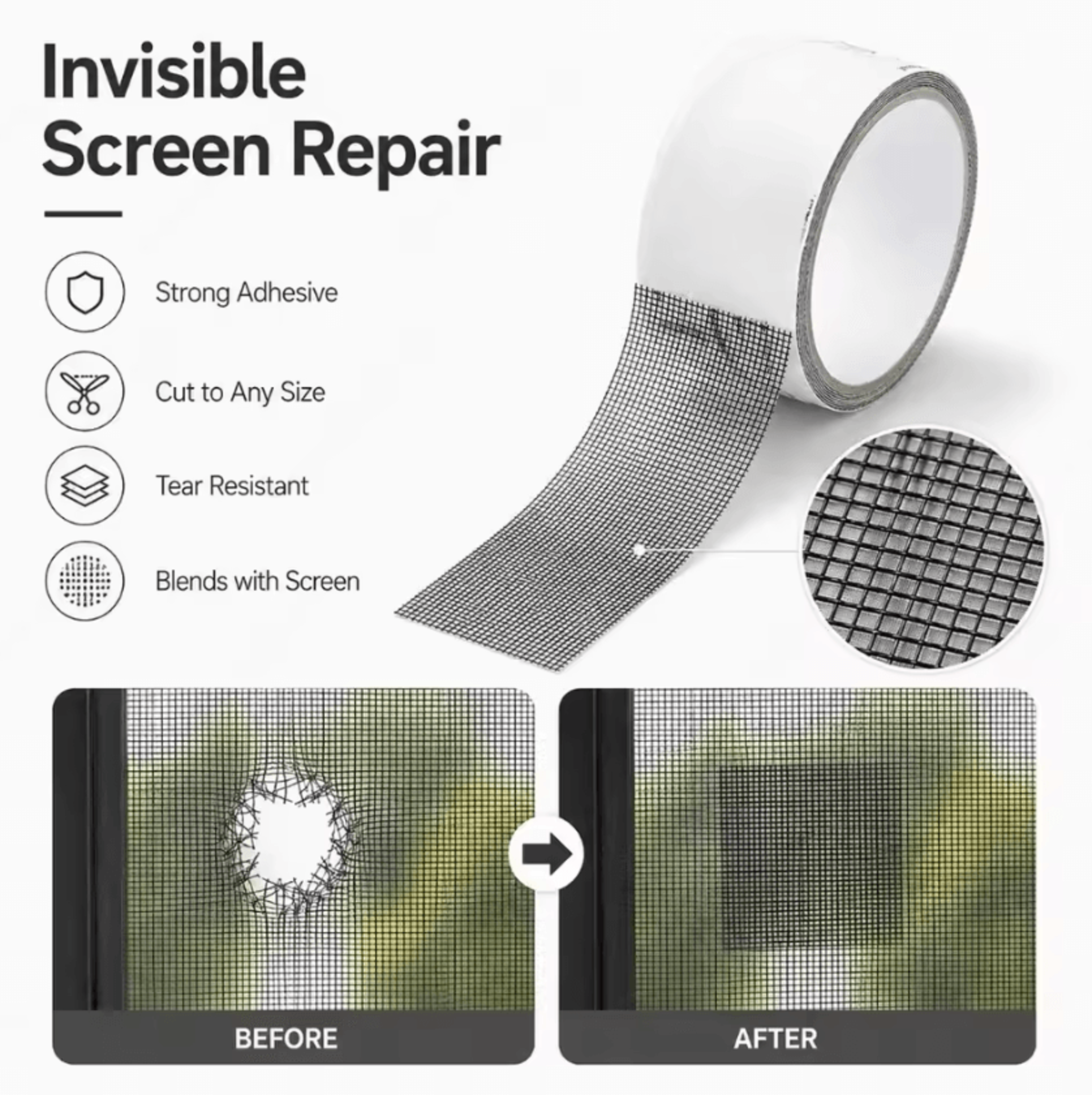 self-adhesive window screen repair tape 5cm x 2m waterproof mesh patch