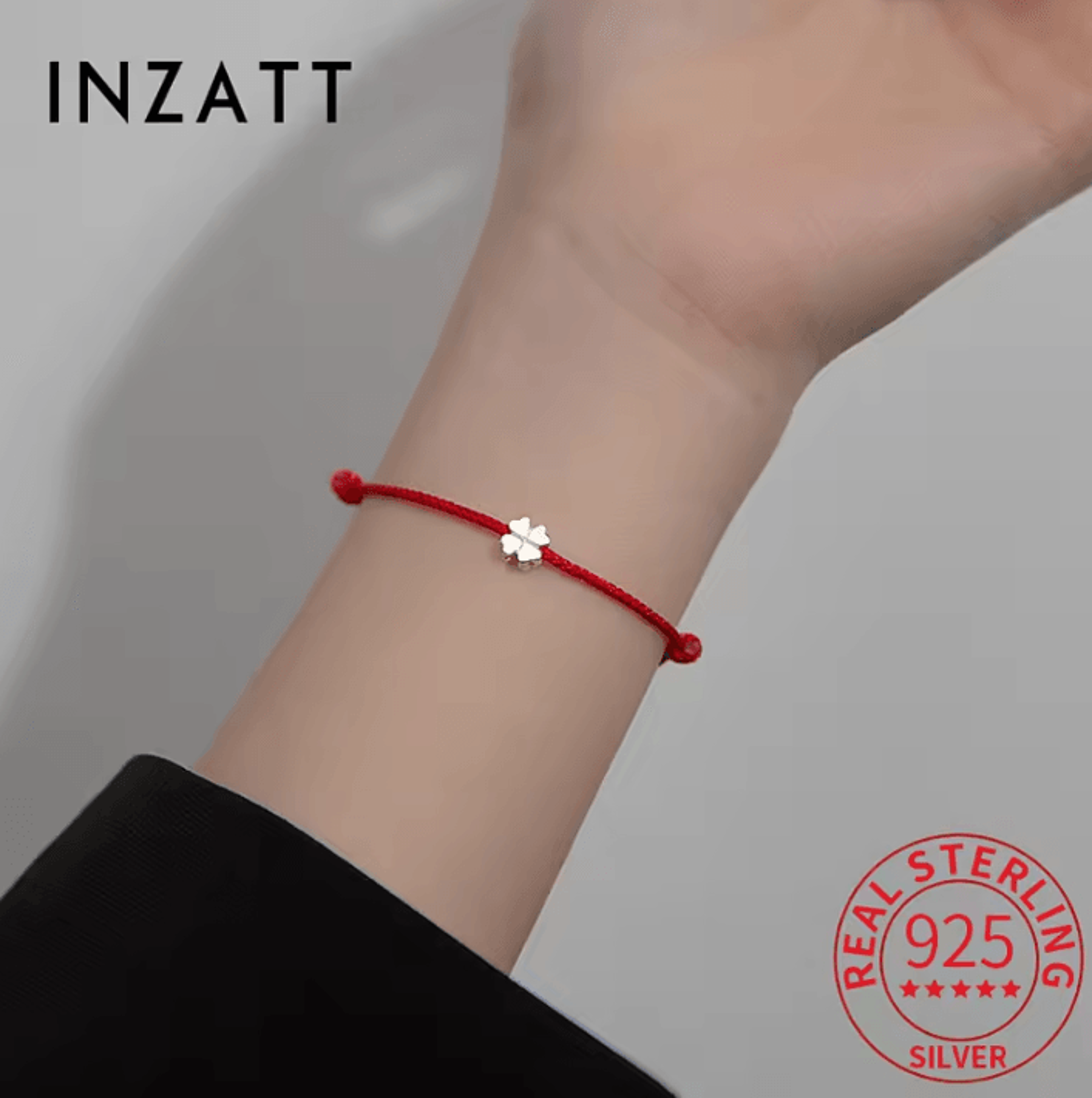 inzatt s925 sterling silver clover red rope adjustable bracelet