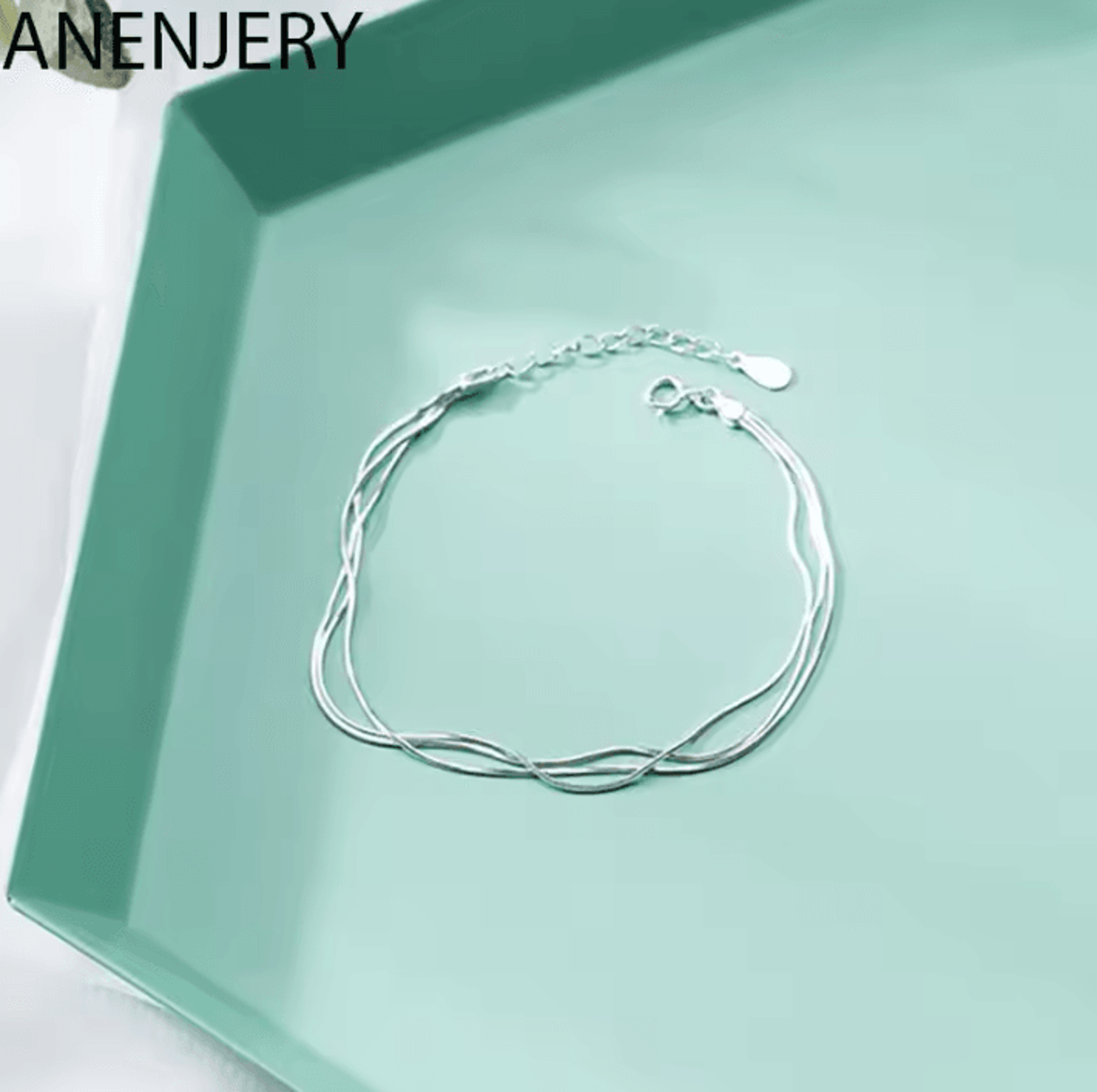 anenjery silver multi-layer snake chain anklet for women