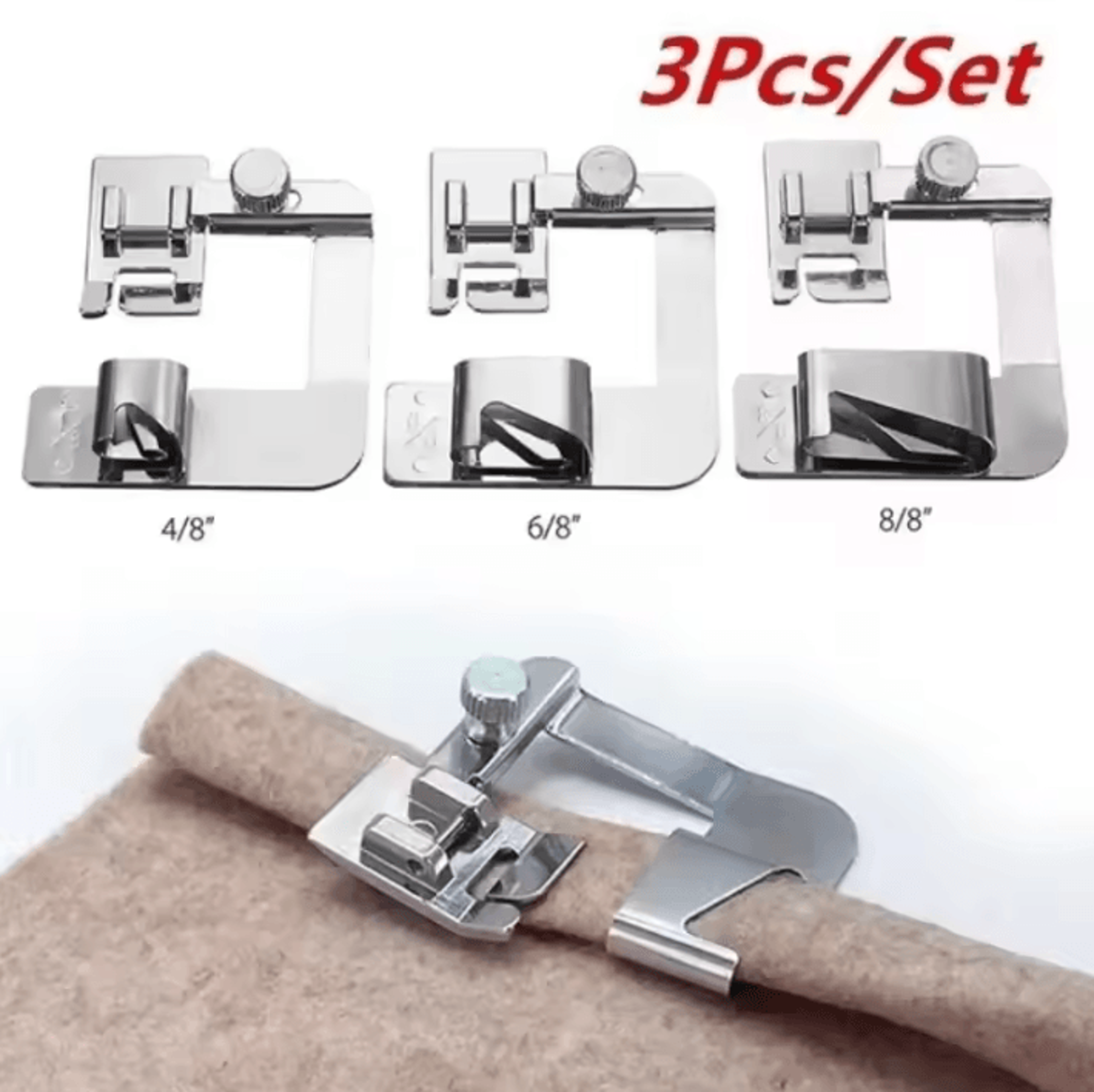 wide and narrow rolled hem presser foot set for low shank sewing machines