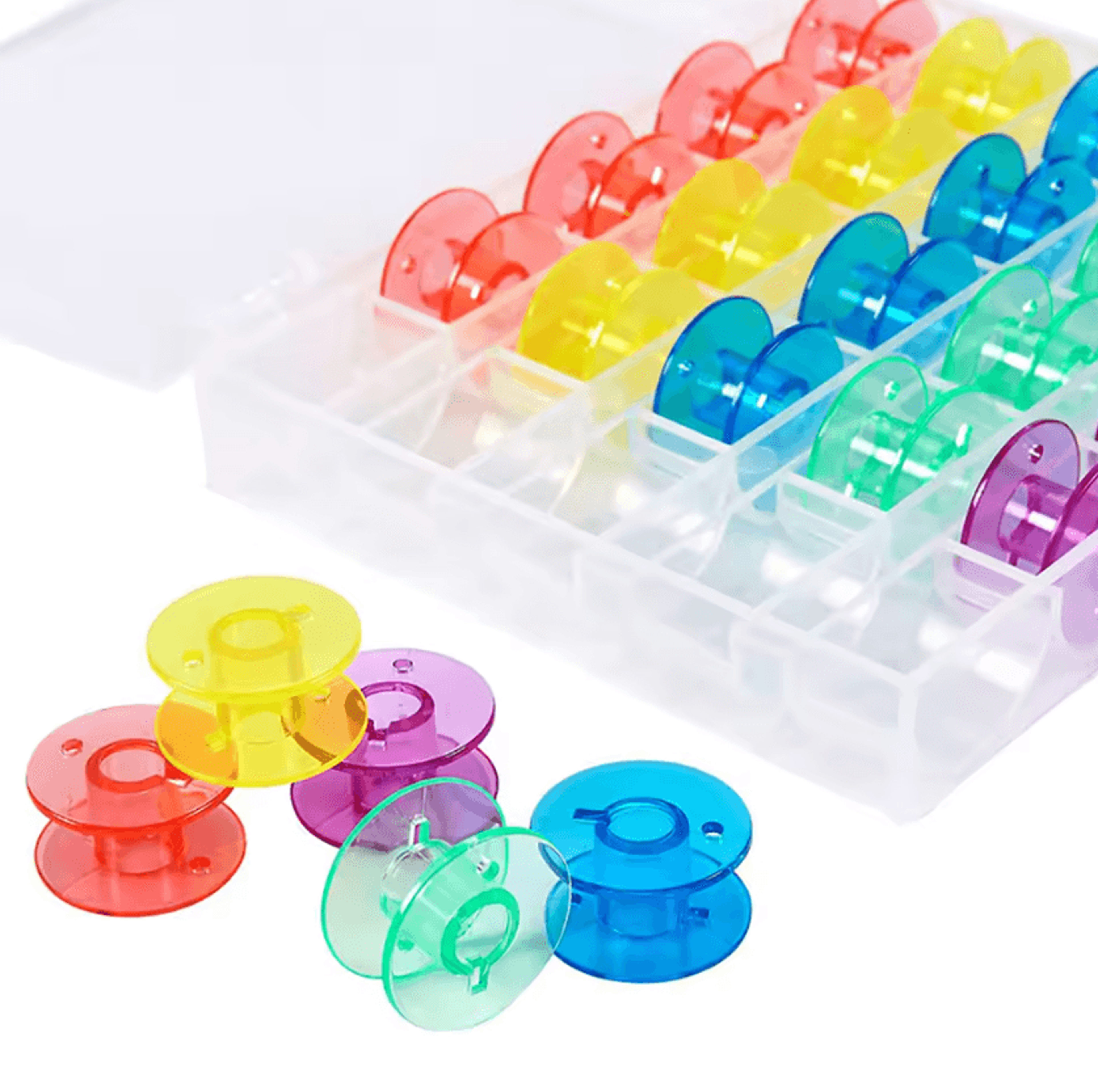 25-piece plastic sewing machine bobbin set with storage box