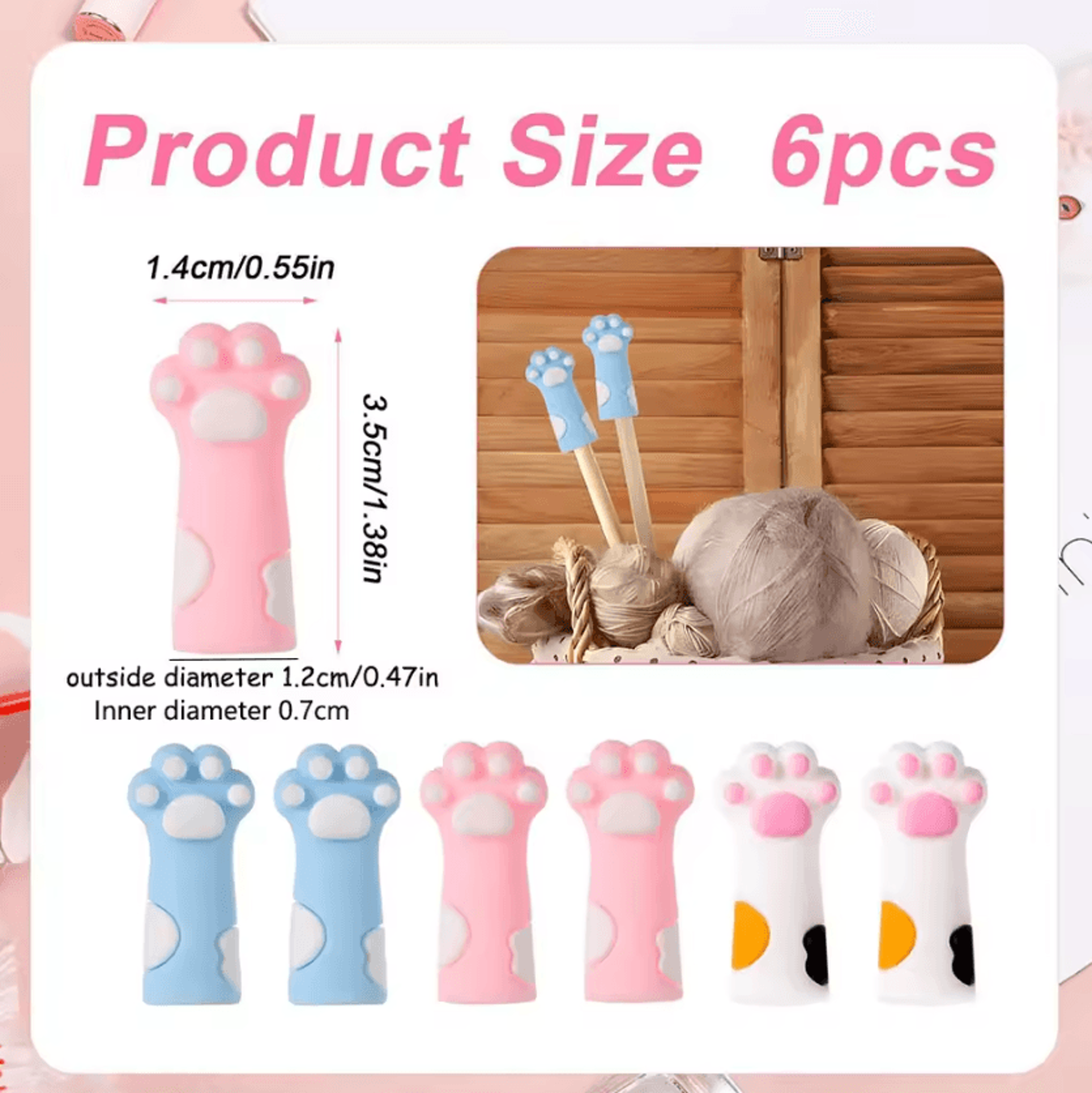 6-piece cat paw silicone knitting needle stoppers