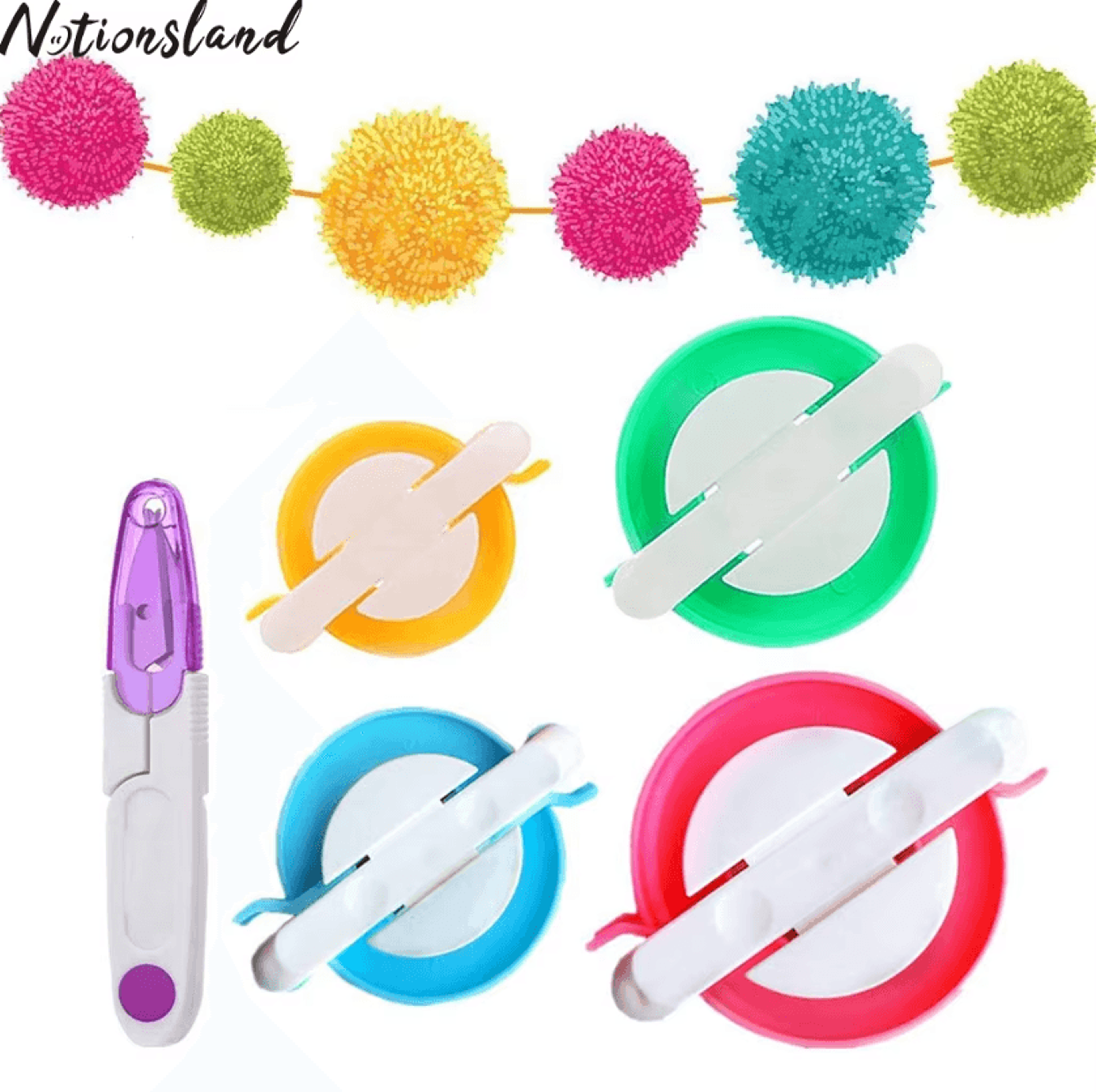 4-size pom pom maker set with thread cutter - diy yarn craft tool