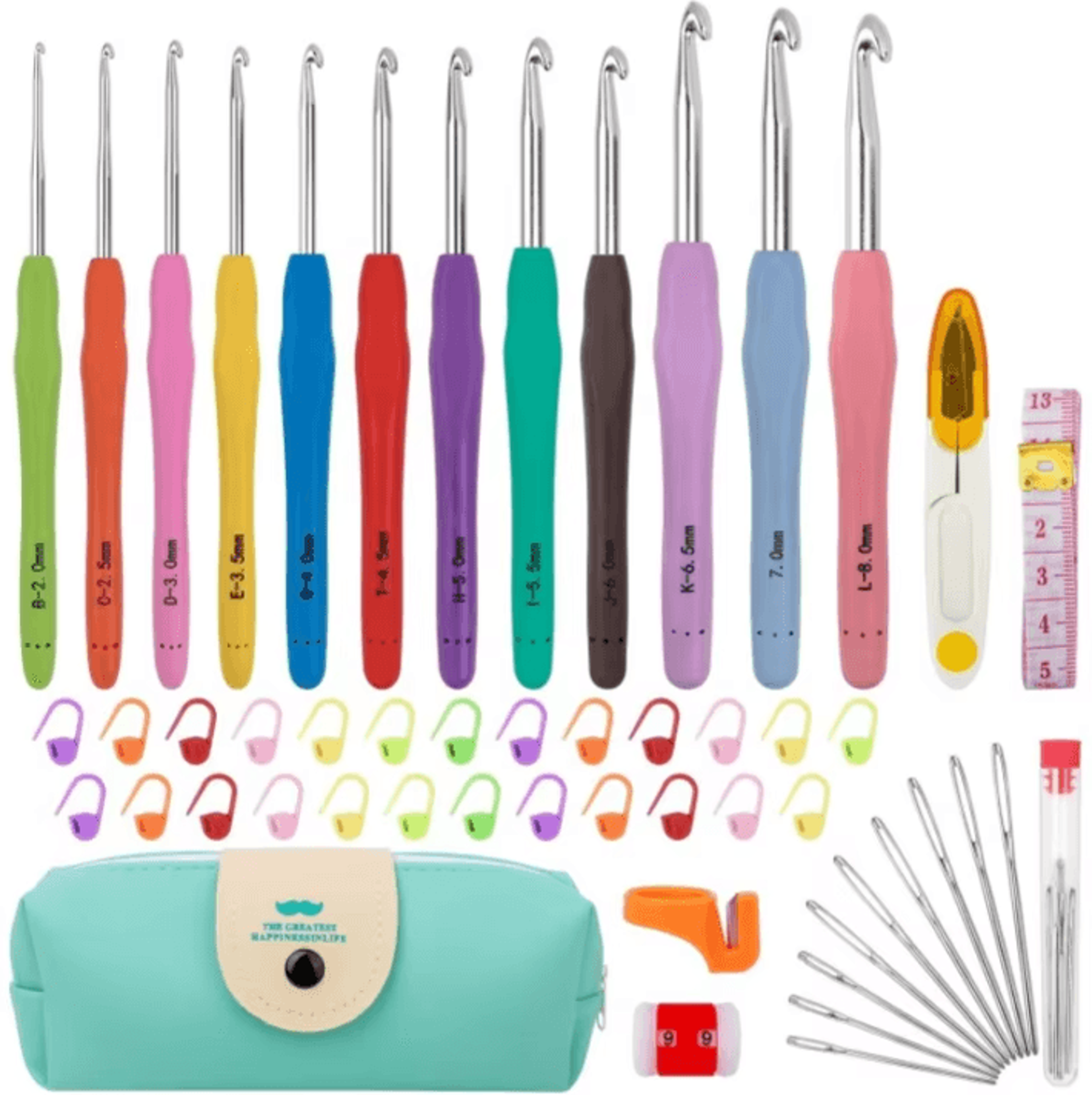 ergonomic crochet hooks set - colorful soft grip crochet kit for beginners