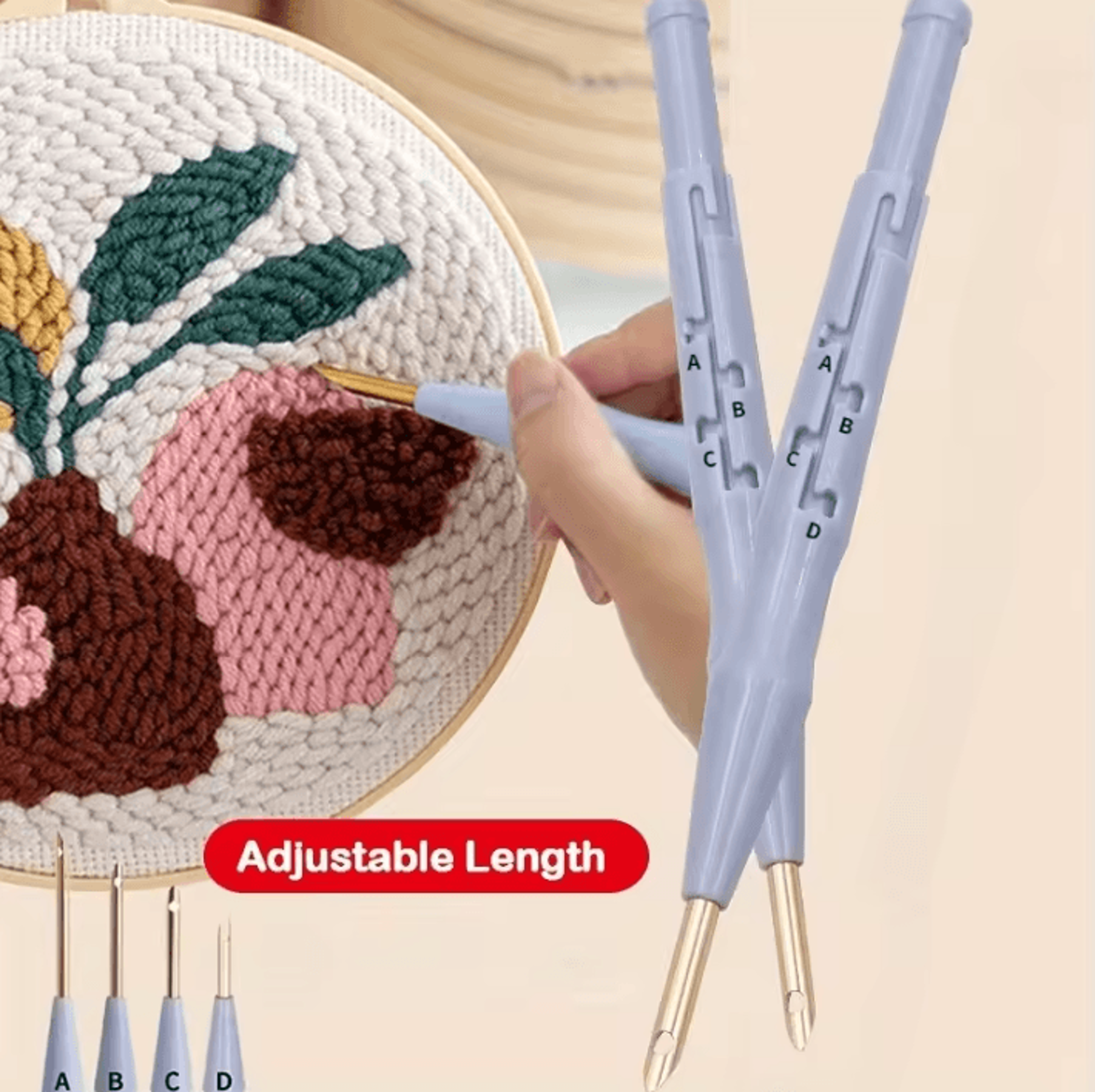 adjustable punch needle embroidery pen - rug yarn loop stitching tool