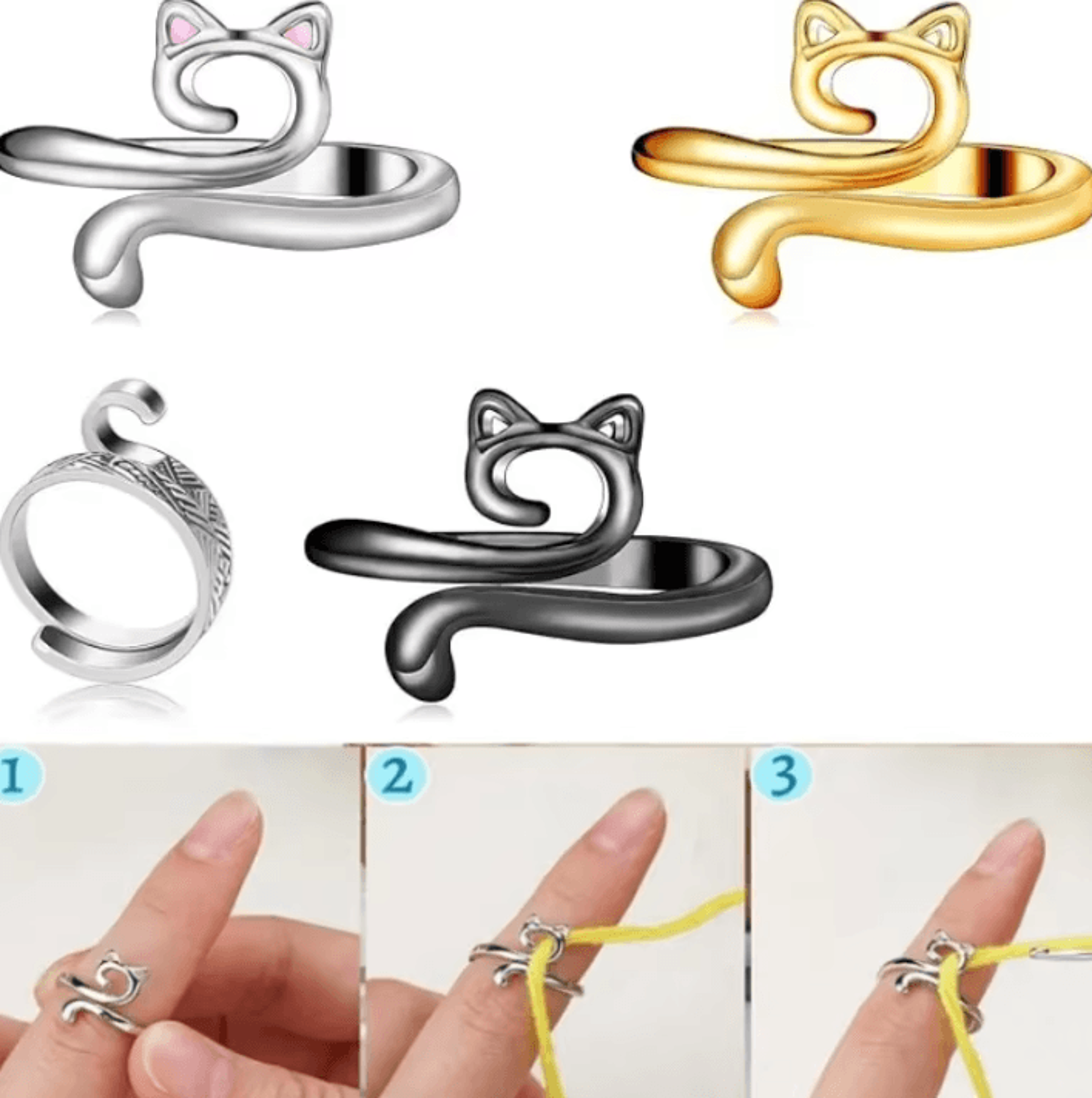 2-piece adjustable crochet tension ring - yarn guide finger holder
