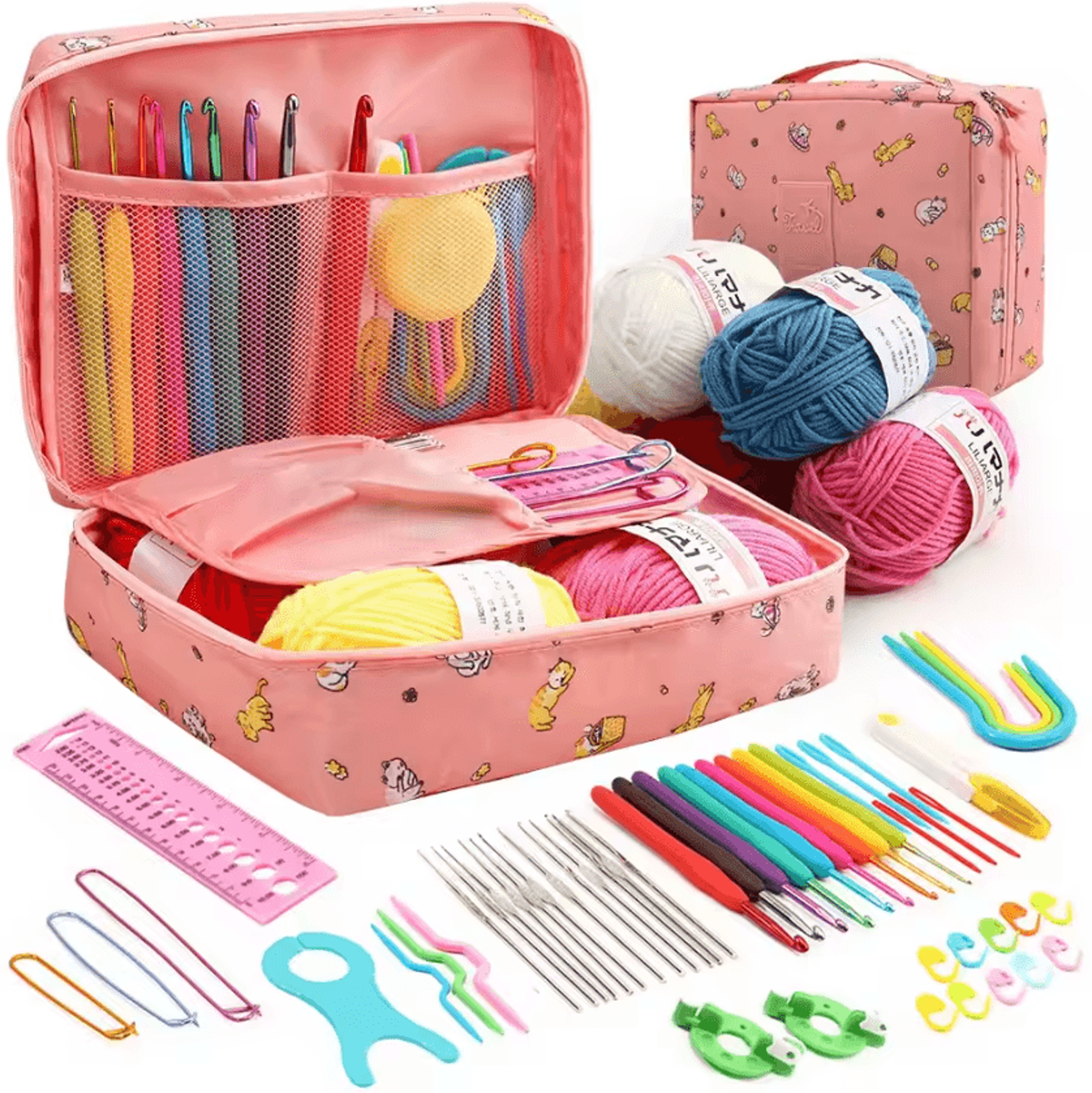 53-piece crochet kit for beginners - ergonomic hooks and portable storage bag