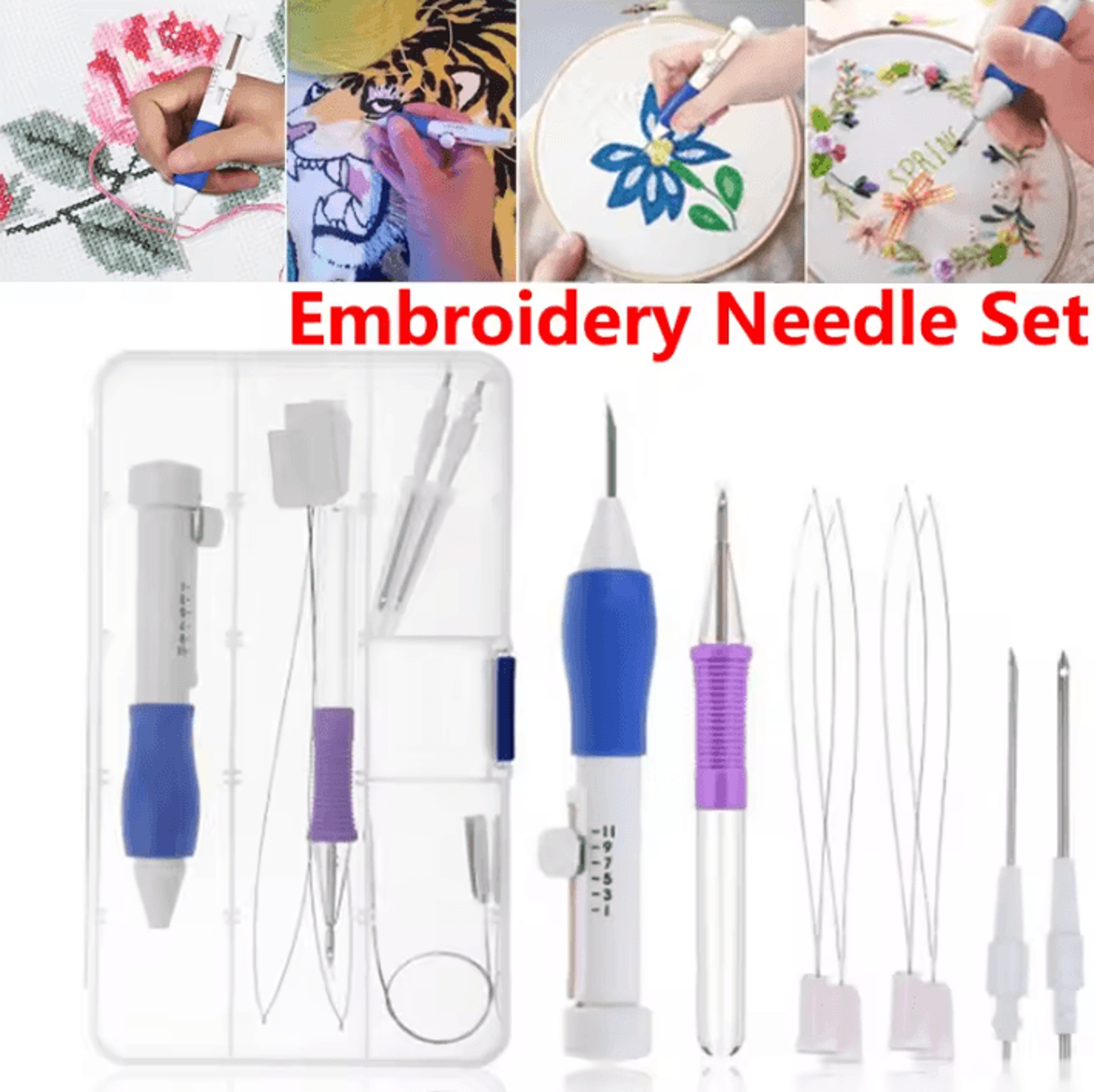 diy punch needle embroidery kit - embroidery pen and stitching tool set