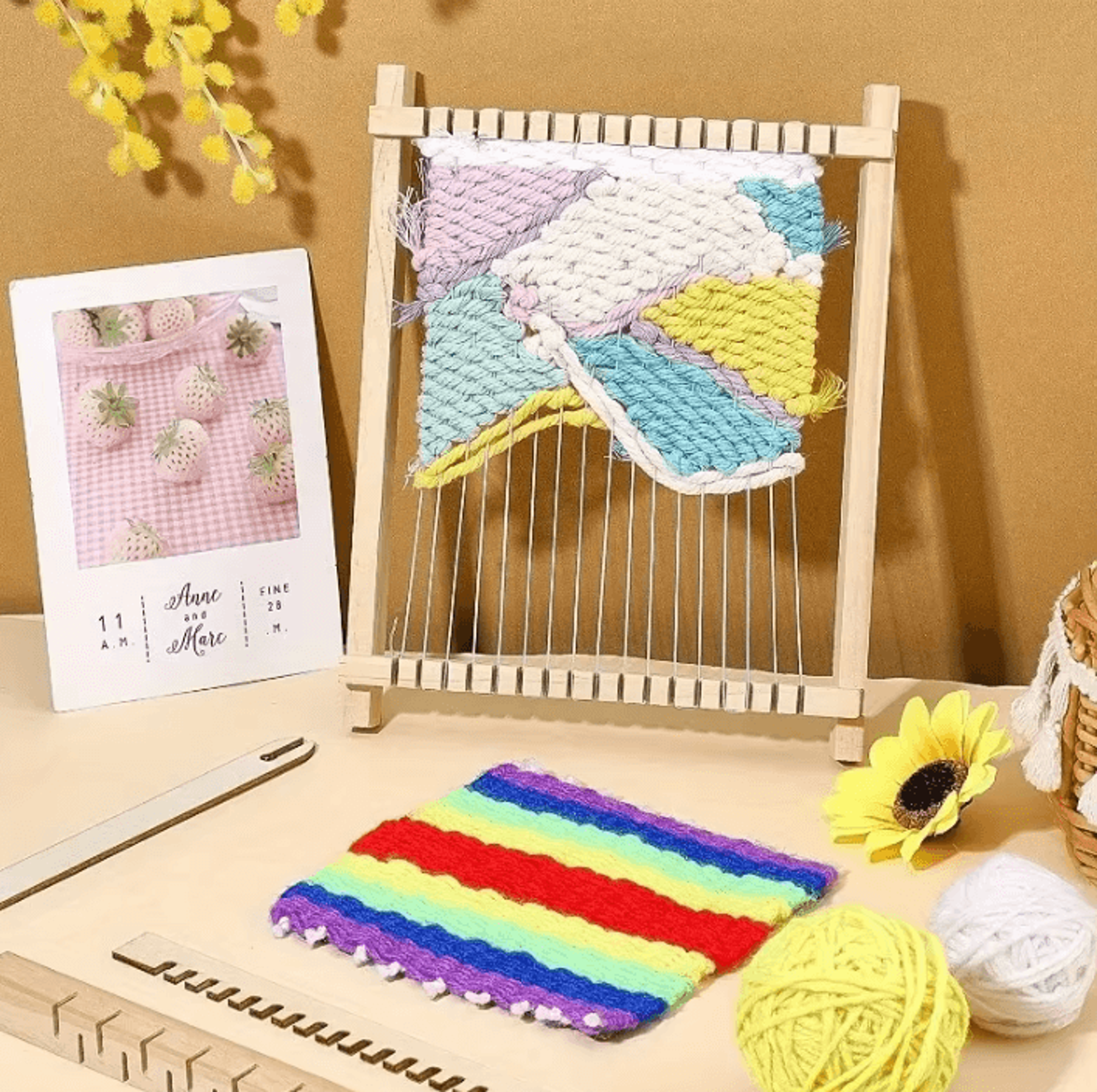 wooden tapestry weaving loom kit - diy hand weaving board for beginners
