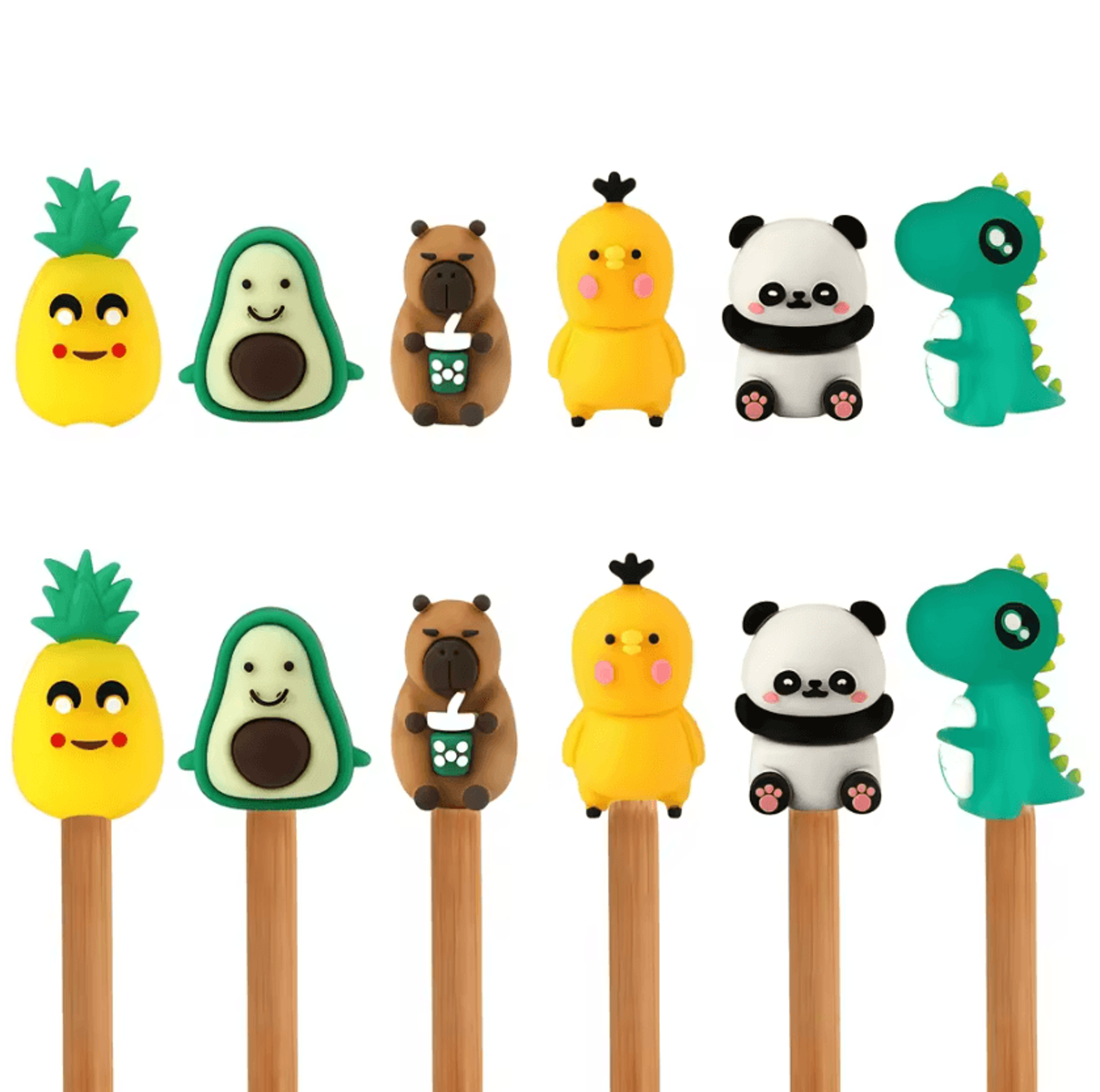 6pcs silicone knitting needle stoppers - cute animal and fruit needle caps