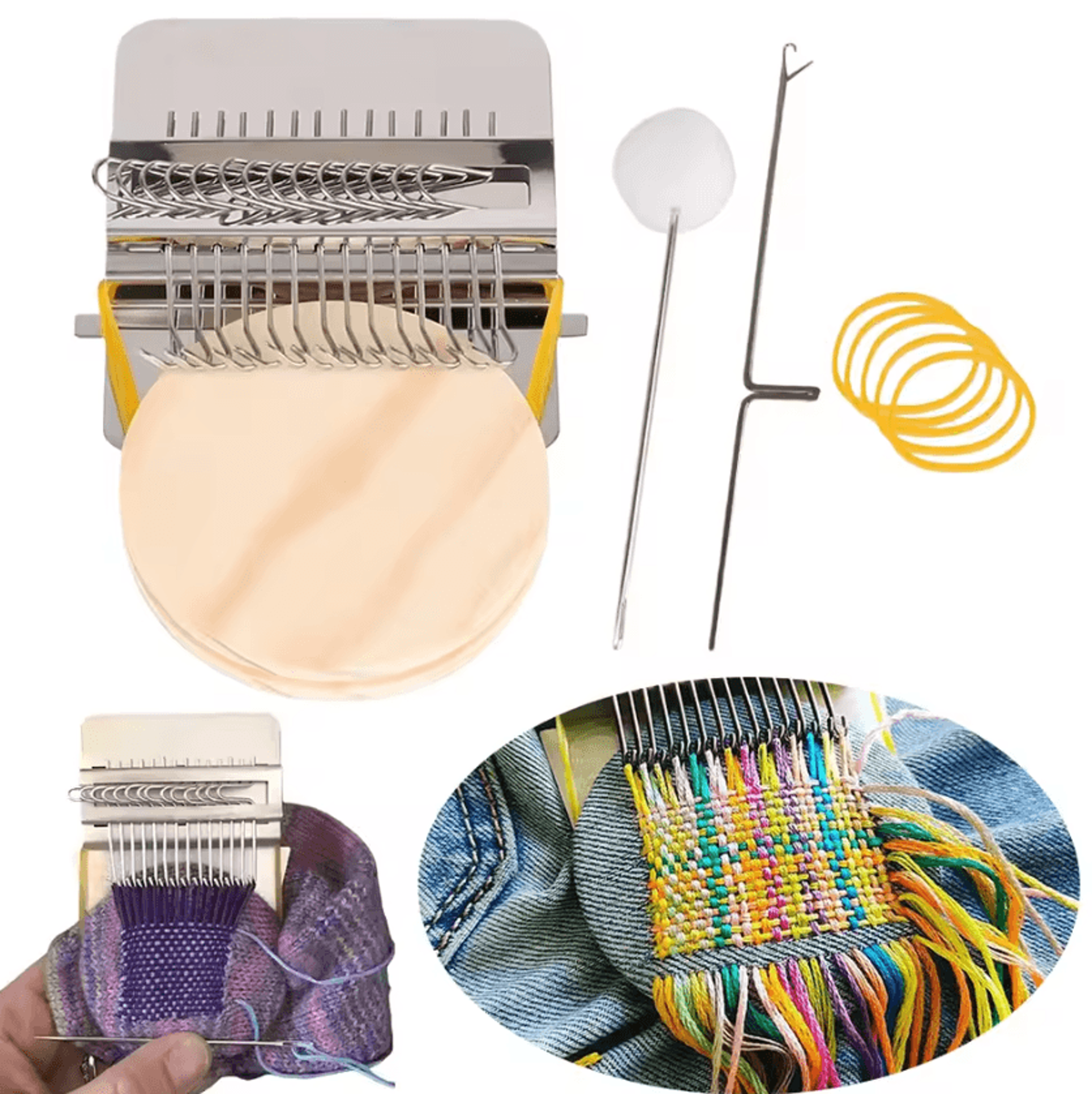 wooden darning loom kit for clothes, jeans and visible mending