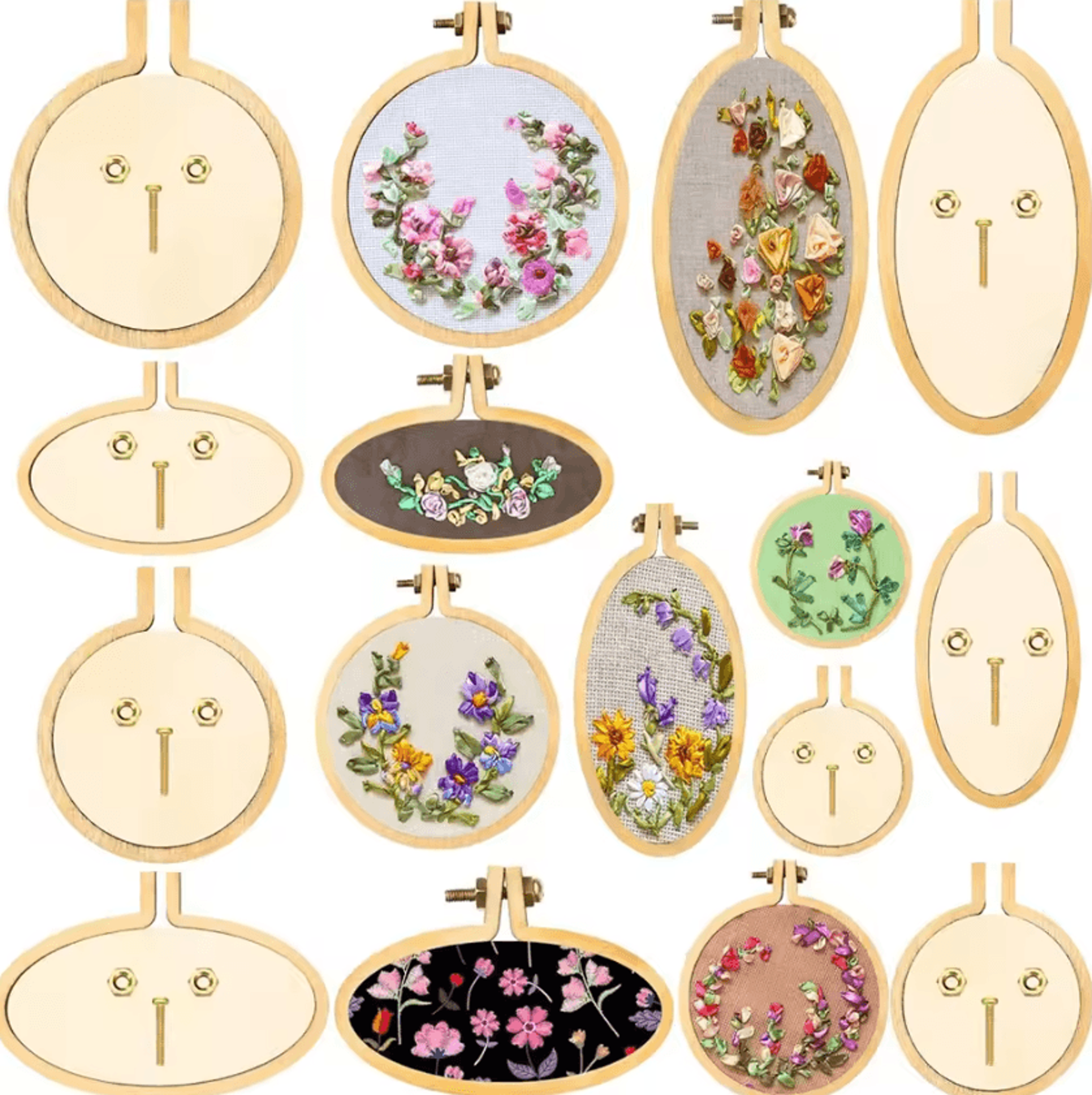 8-piece mini wooden embroidery hoop set for pendants and keyrings