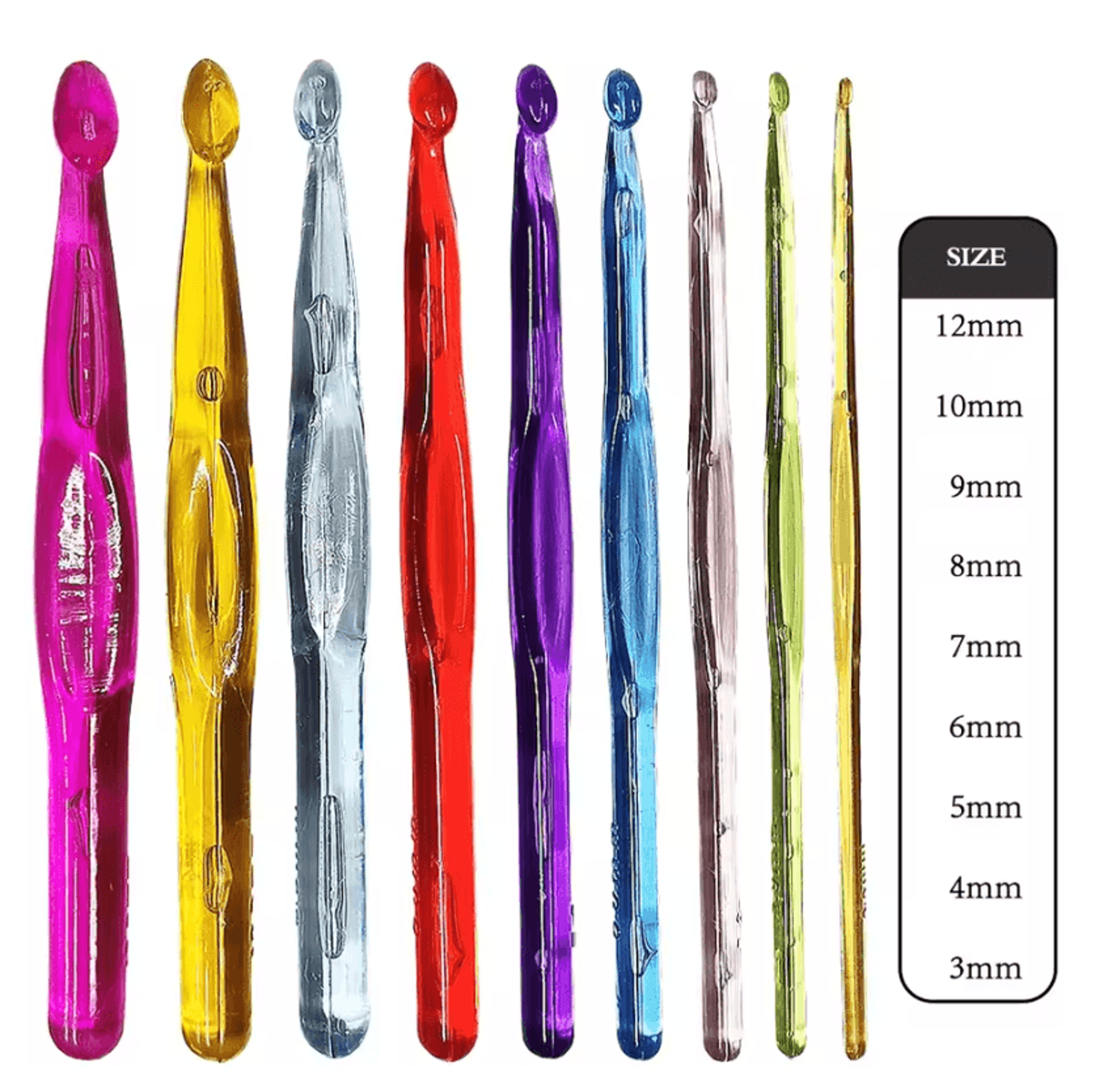 9-piece colorful ergonomic crochet hook set 3-12mm