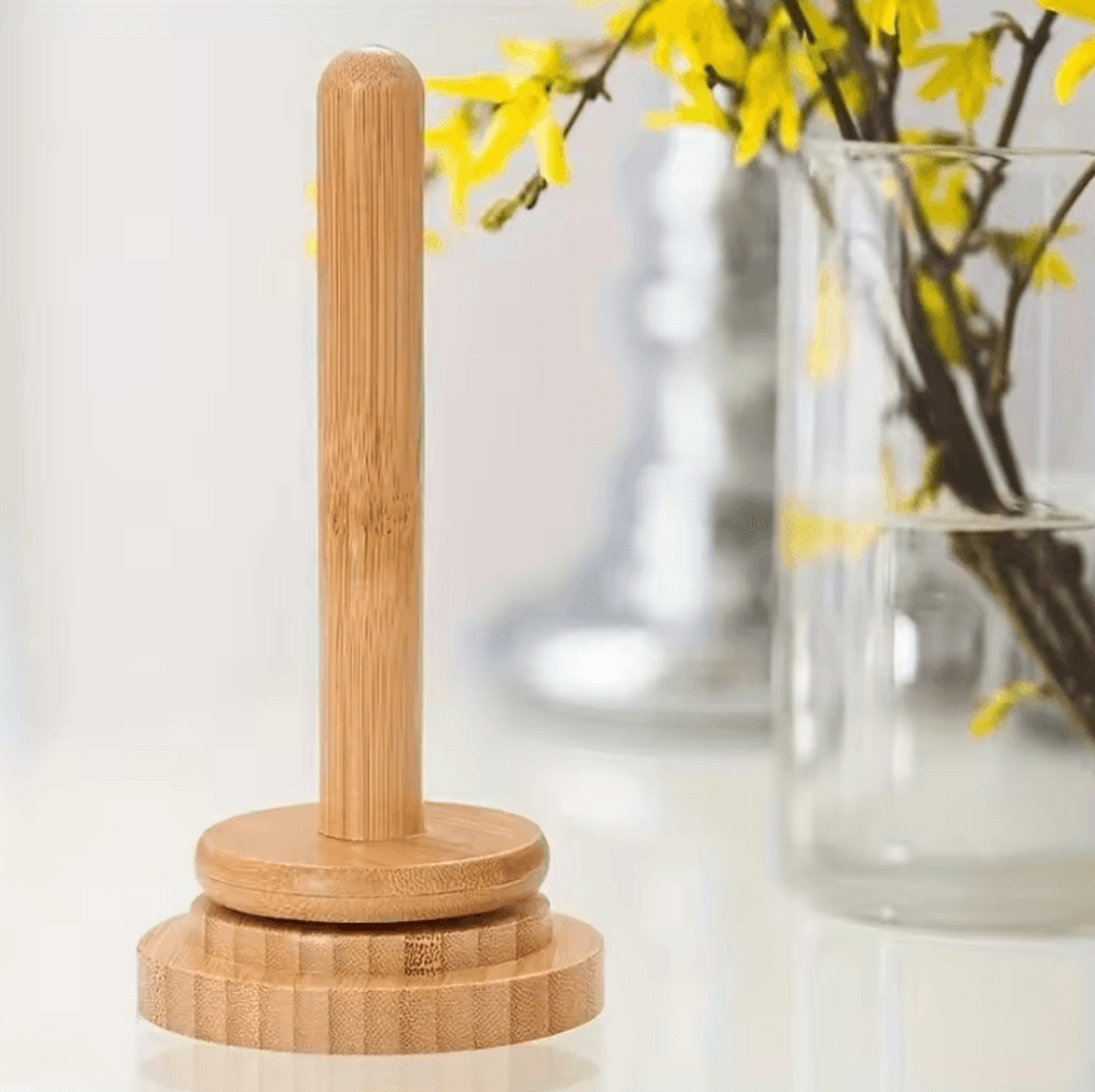 handmade wooden rotating yarn holder with storage base