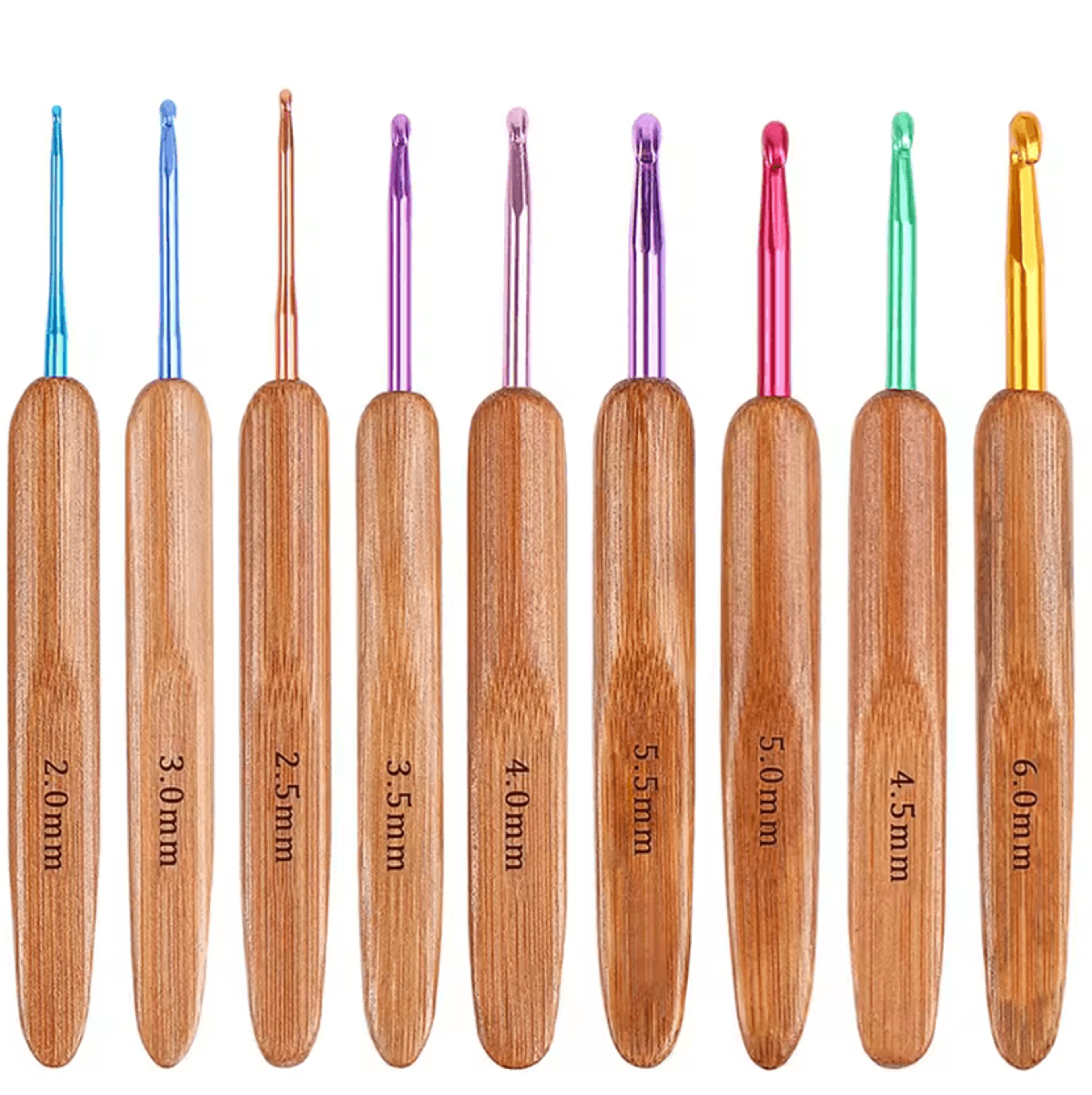 9-piece wooden handle crochet hook set 2.0-6.0mm