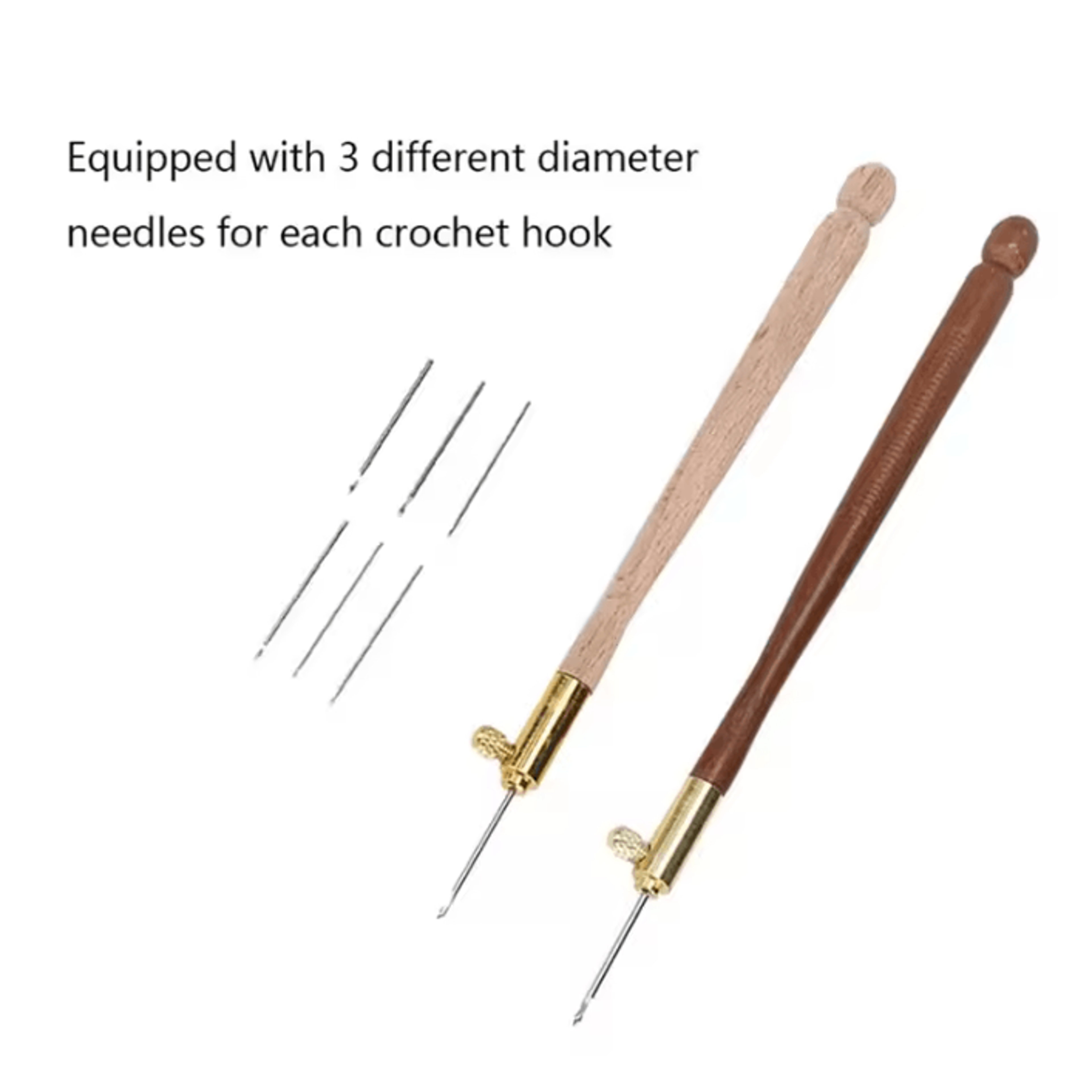 wooden tambour embroidery hook set with 3 beading needles