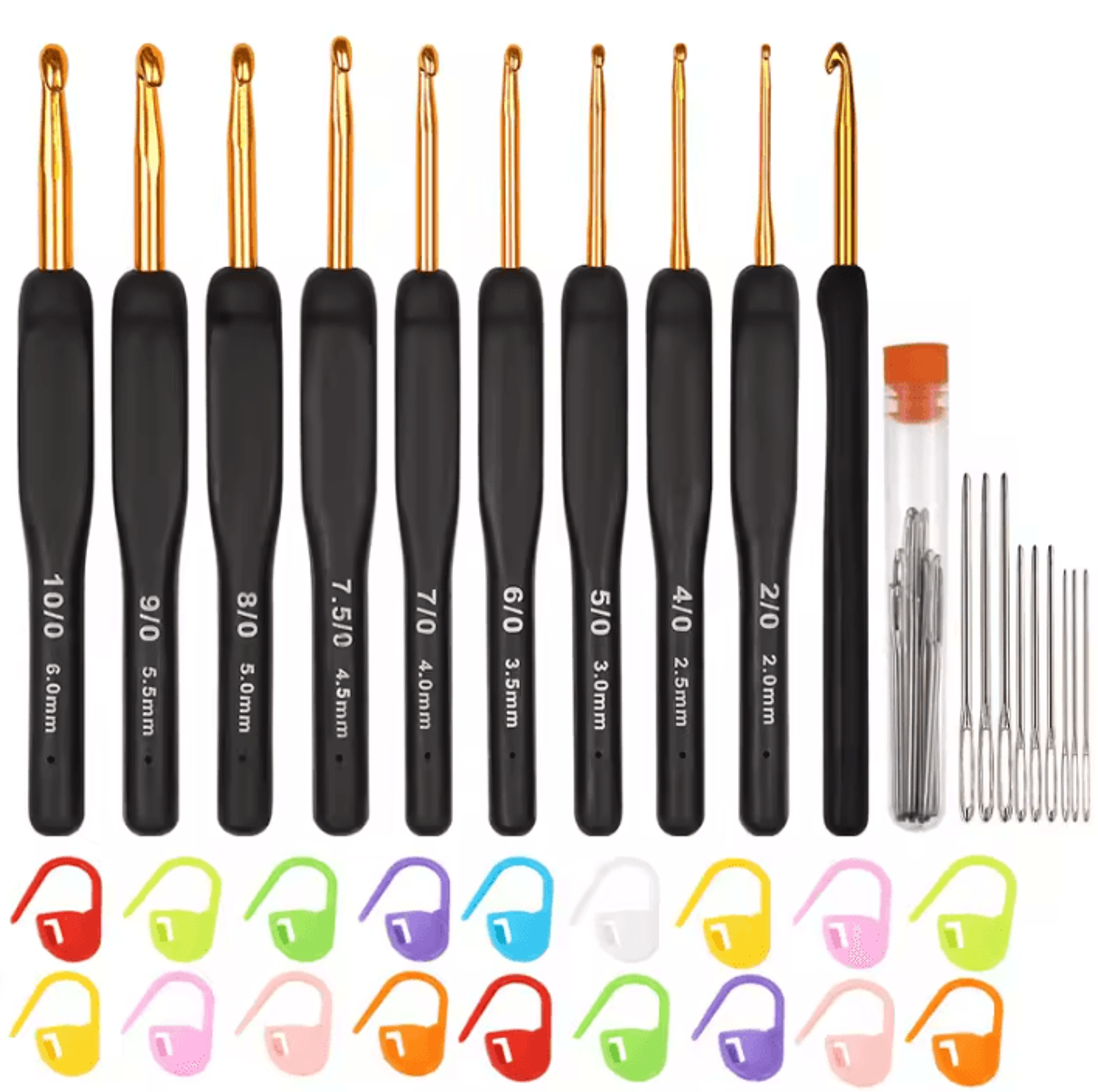 9-piece black gold ergonomic crochet hook set 2.0-6.0mm