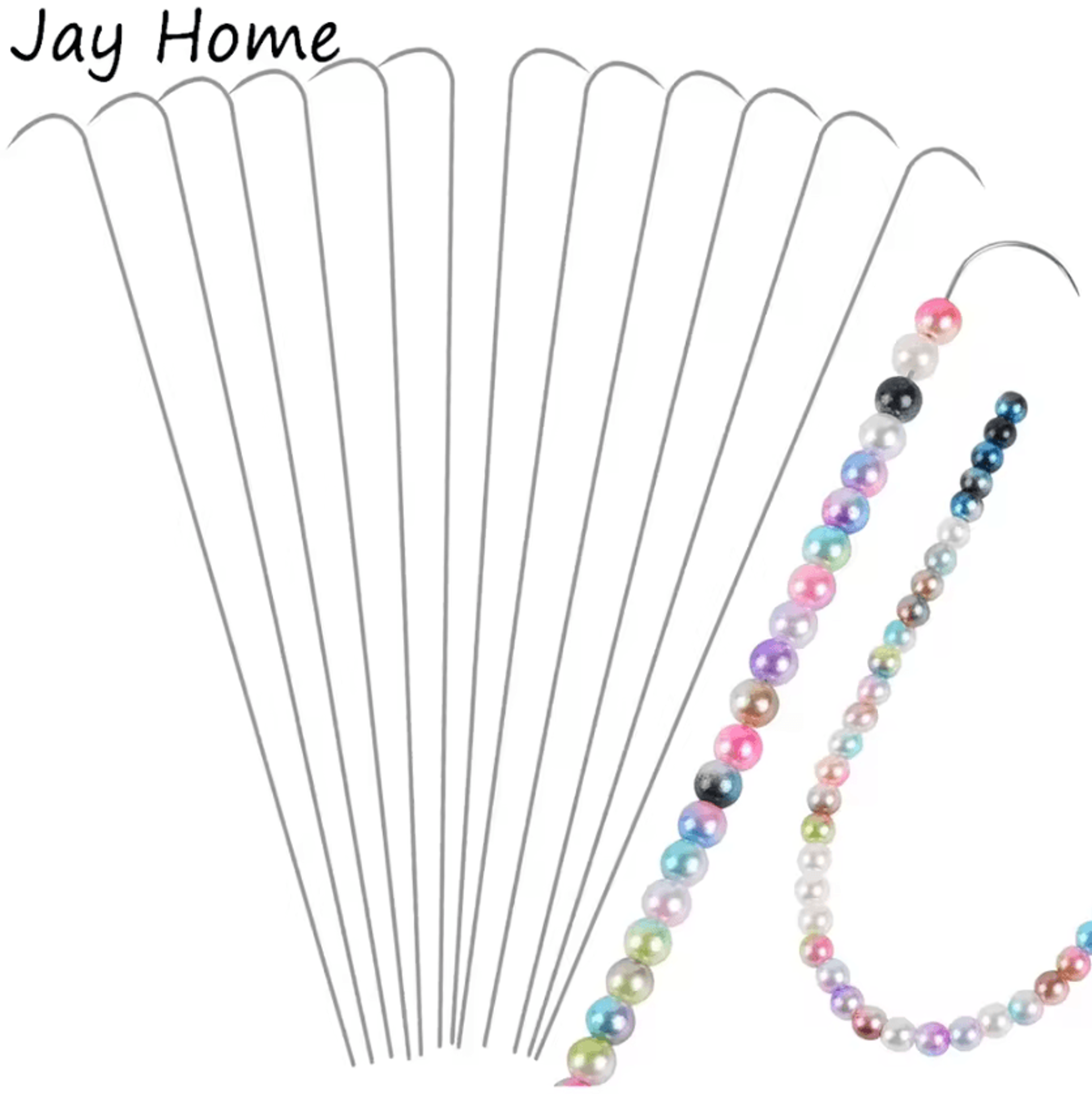 12-piece stainless steel curved beading needle set for bead spinners