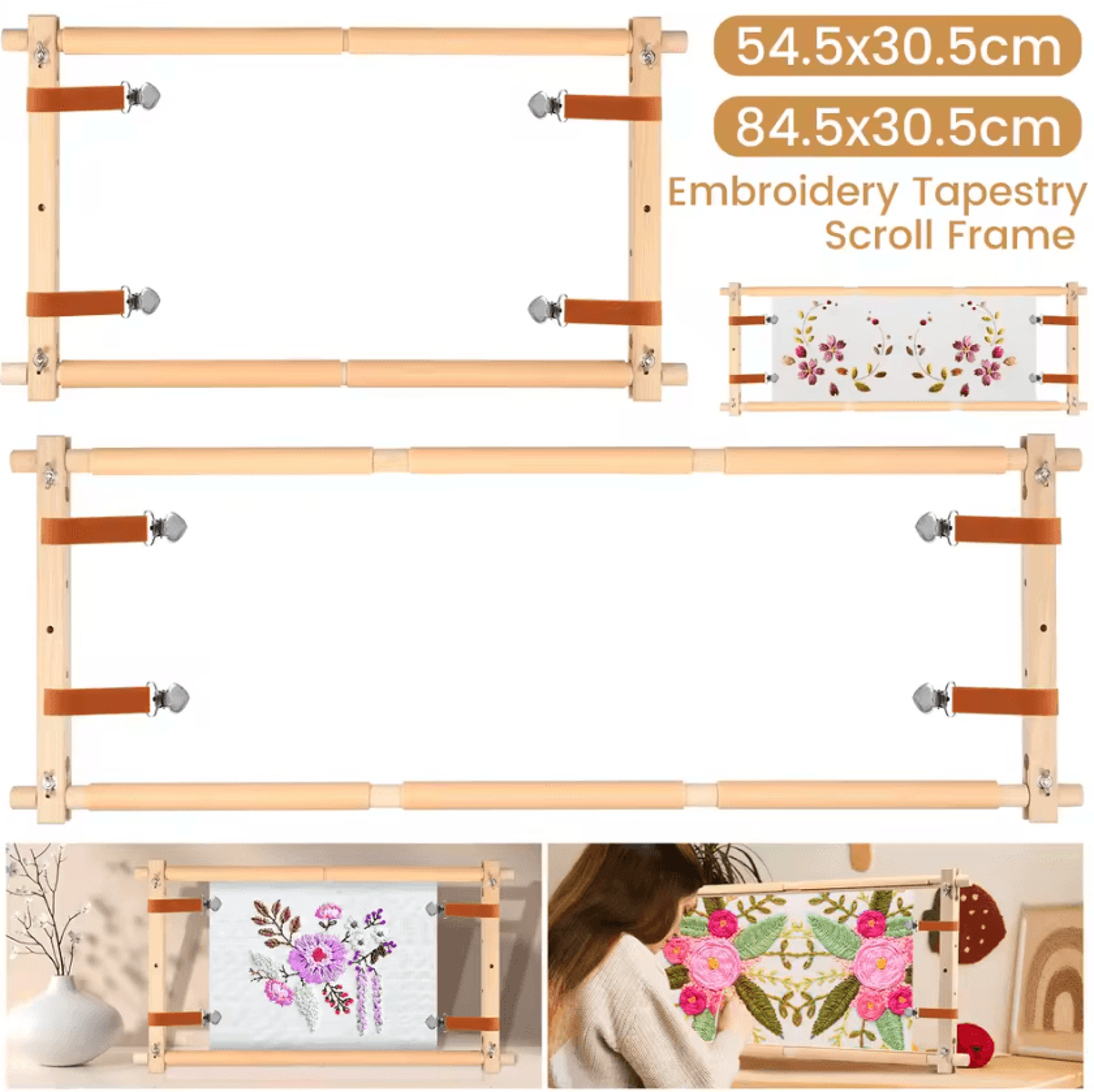 adjustable wooden embroidery scroll frame for cross stitch & needlepoint