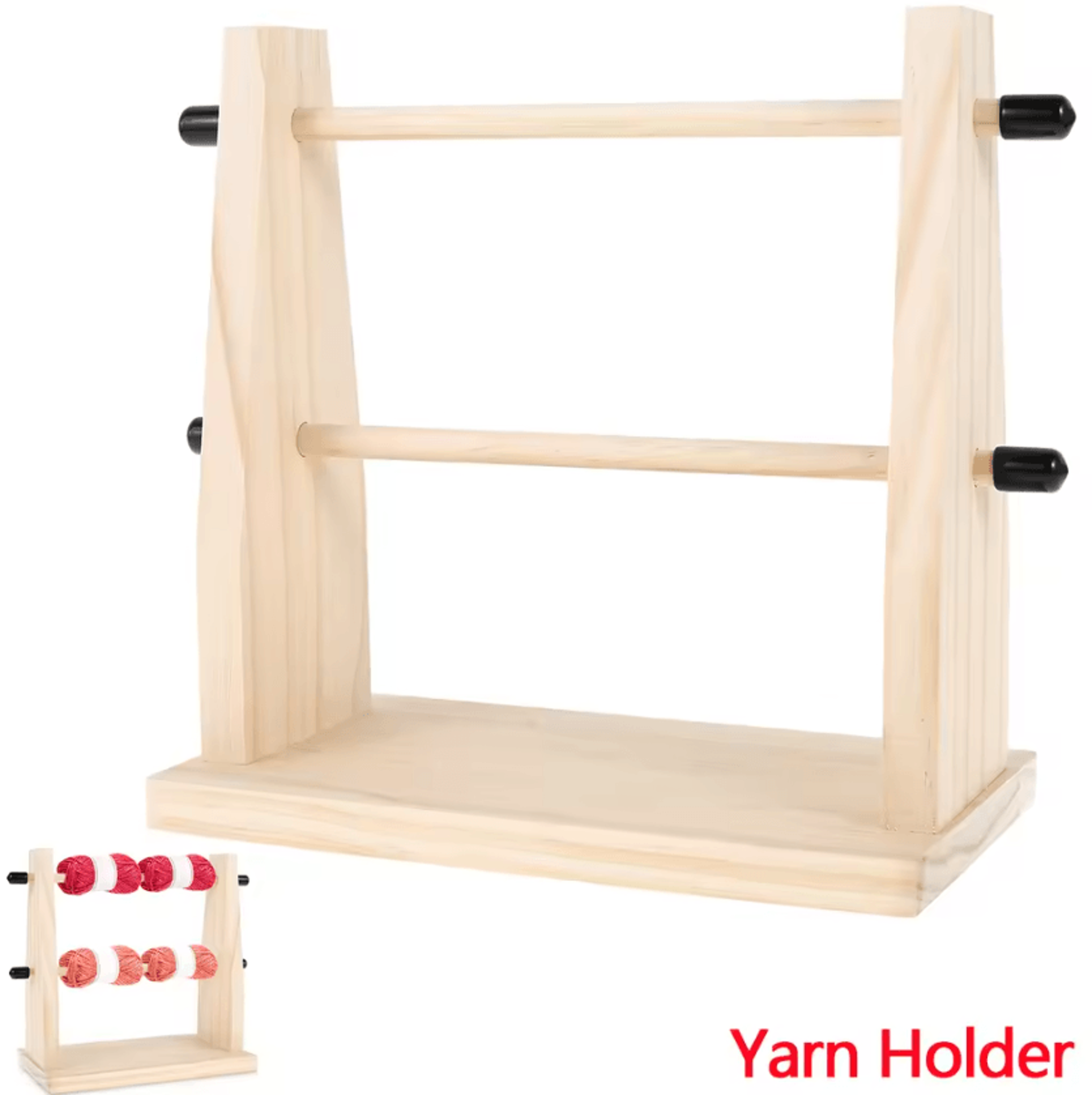double wooden yarn ball holder for knitting & crochet