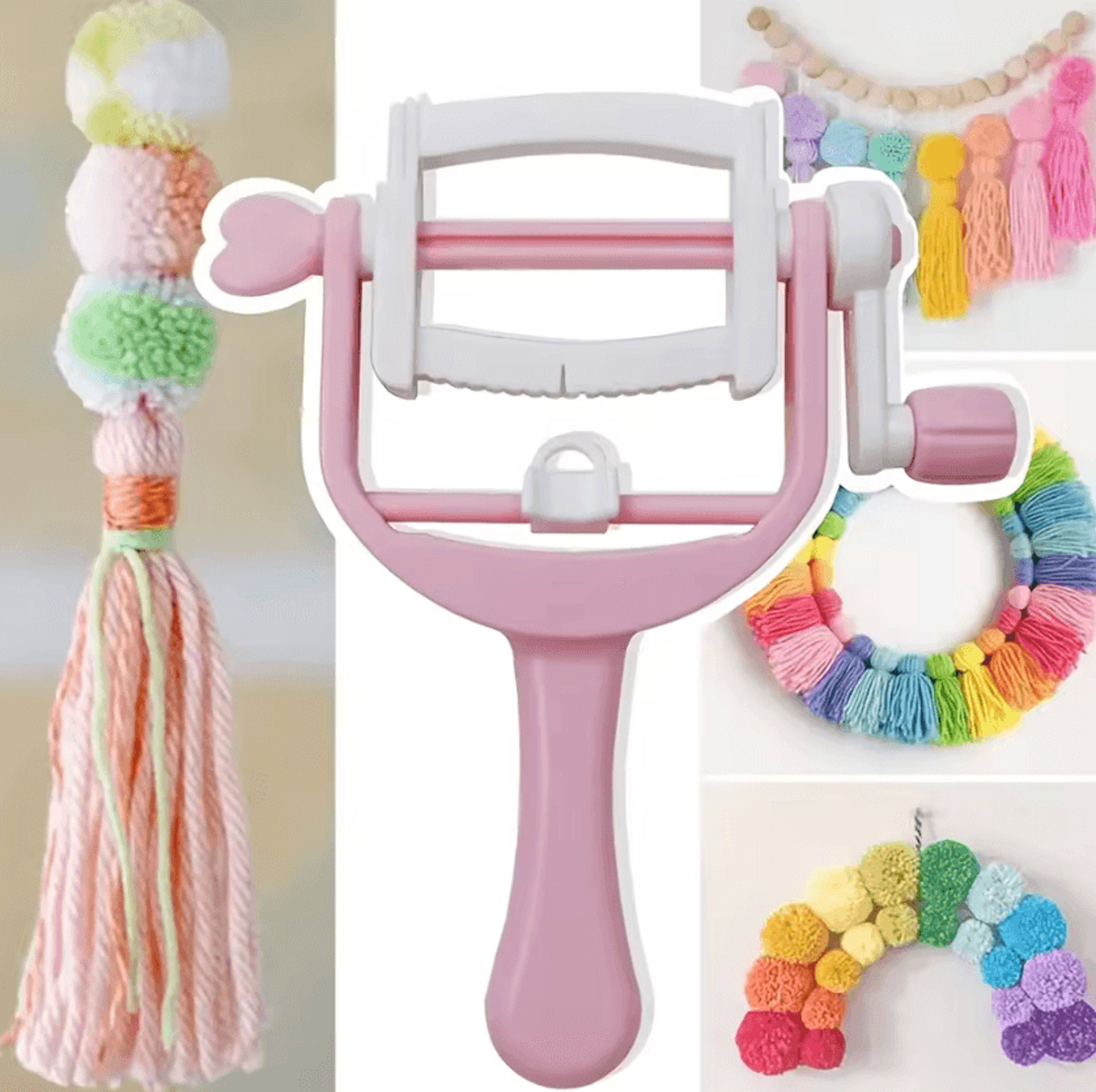 hand-cranked pom pom and fringe maker for yarn crafts