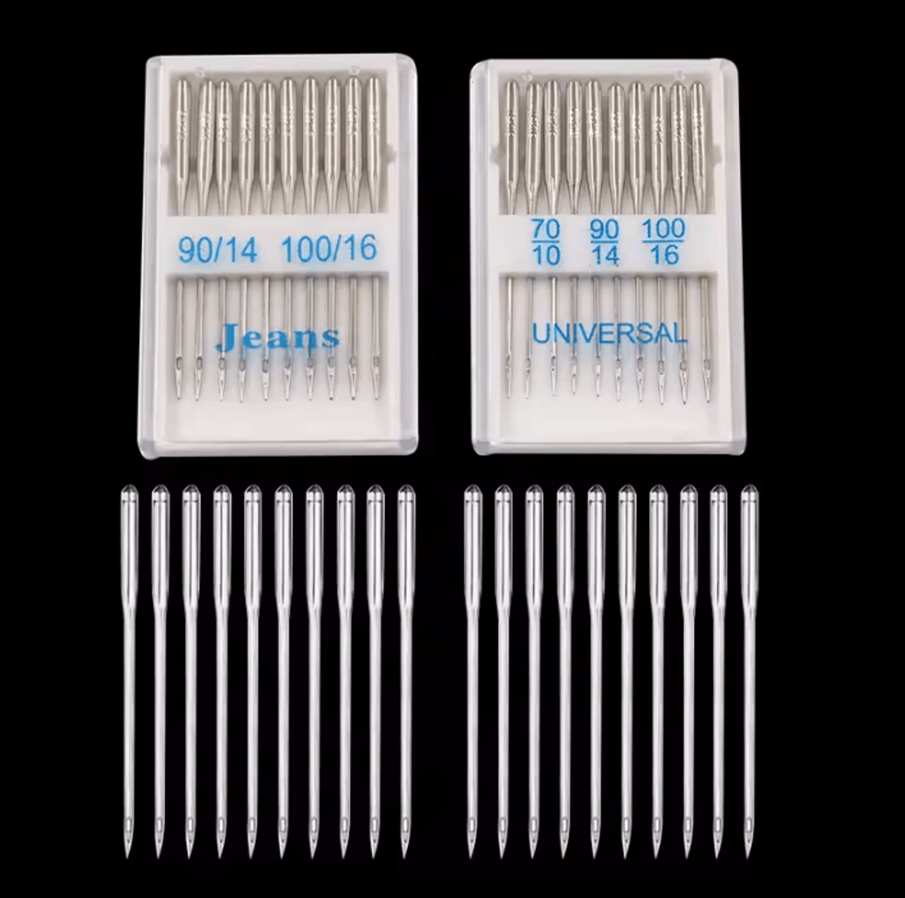 20-piece universal sewing machine needle set for jeans, woven and knit fabrics