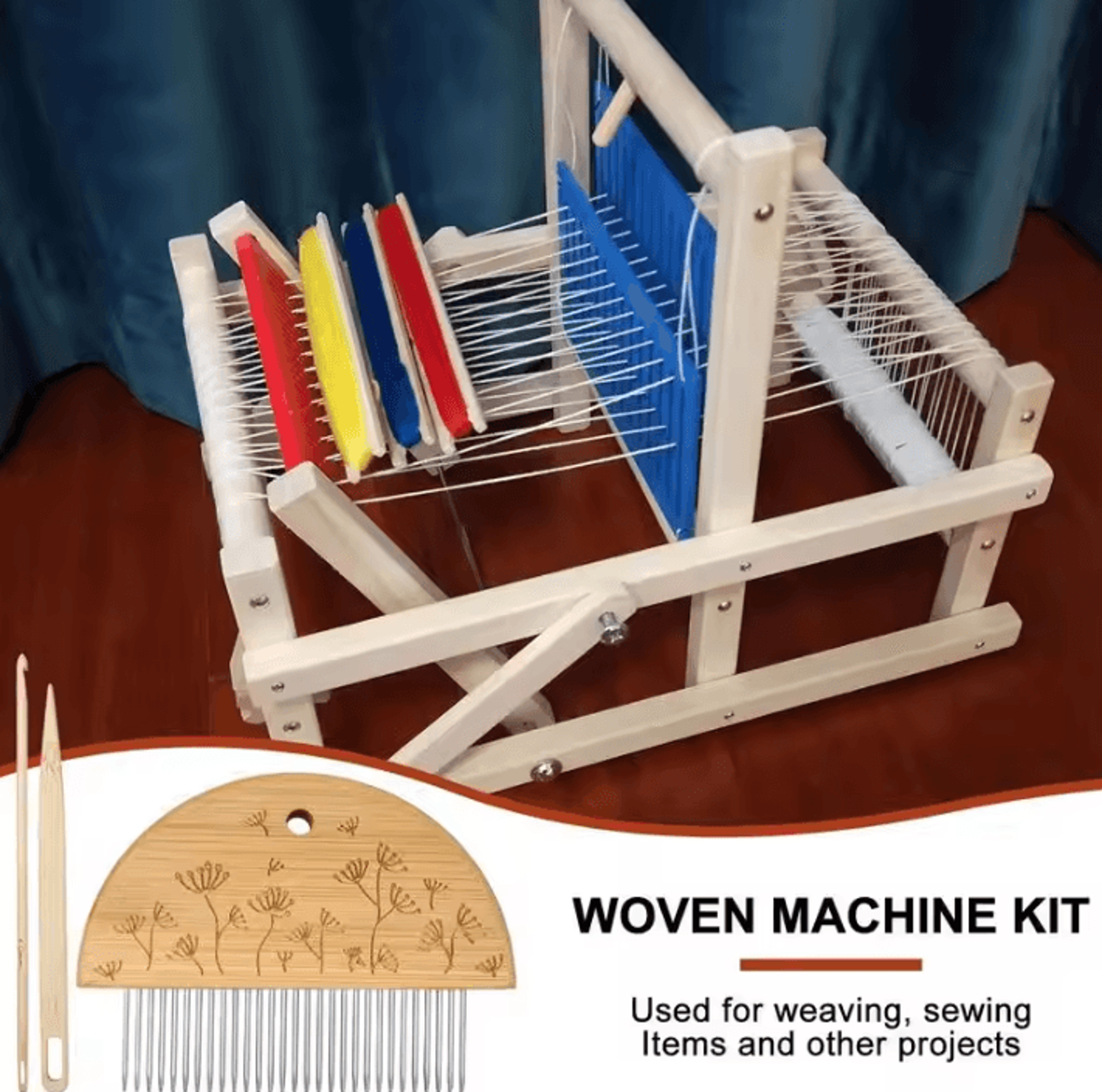 wooden tapestry weaving loom kit with weaving comb