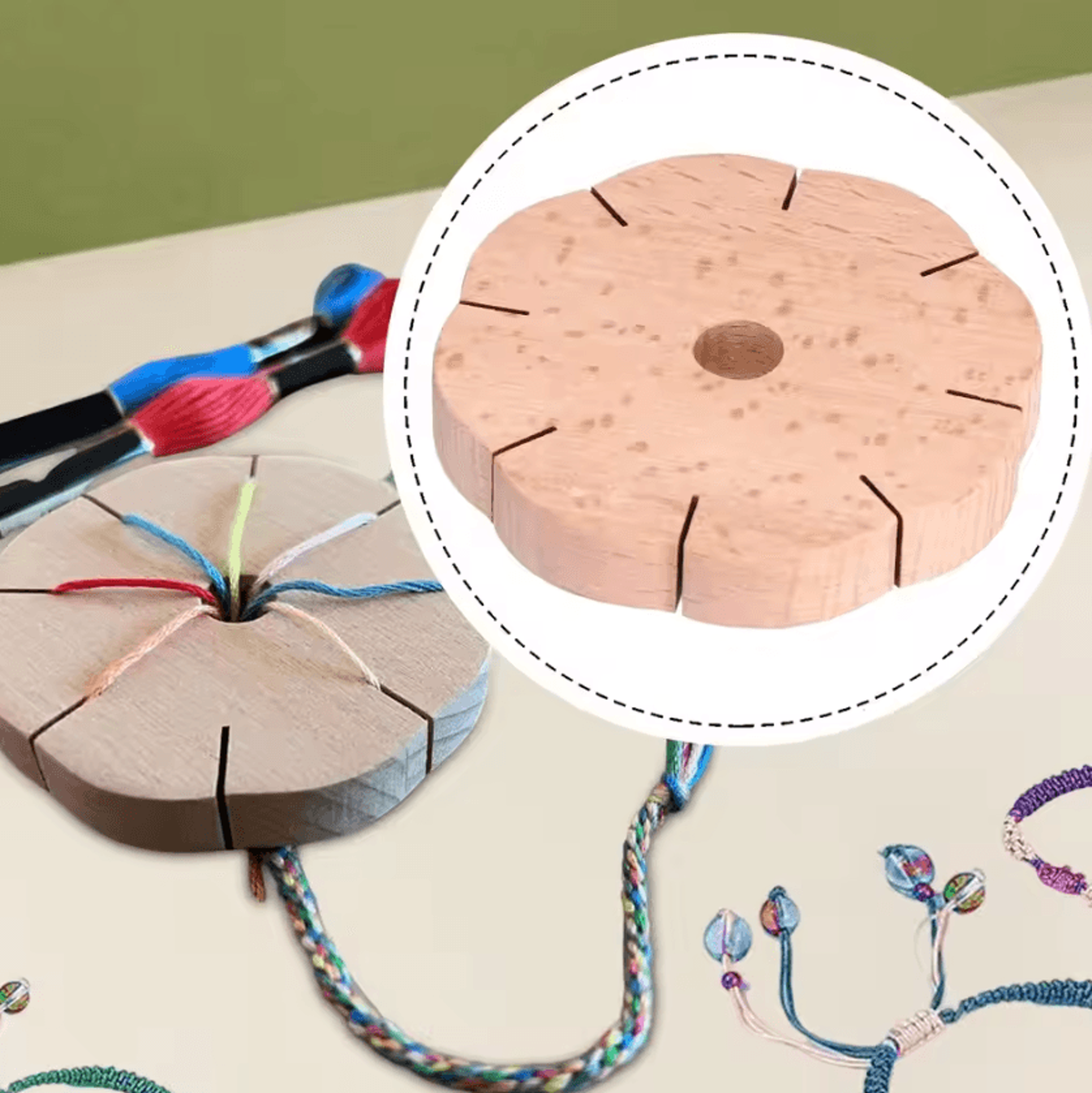 wooden 8-slot kumihimo braiding disc for bracelet making