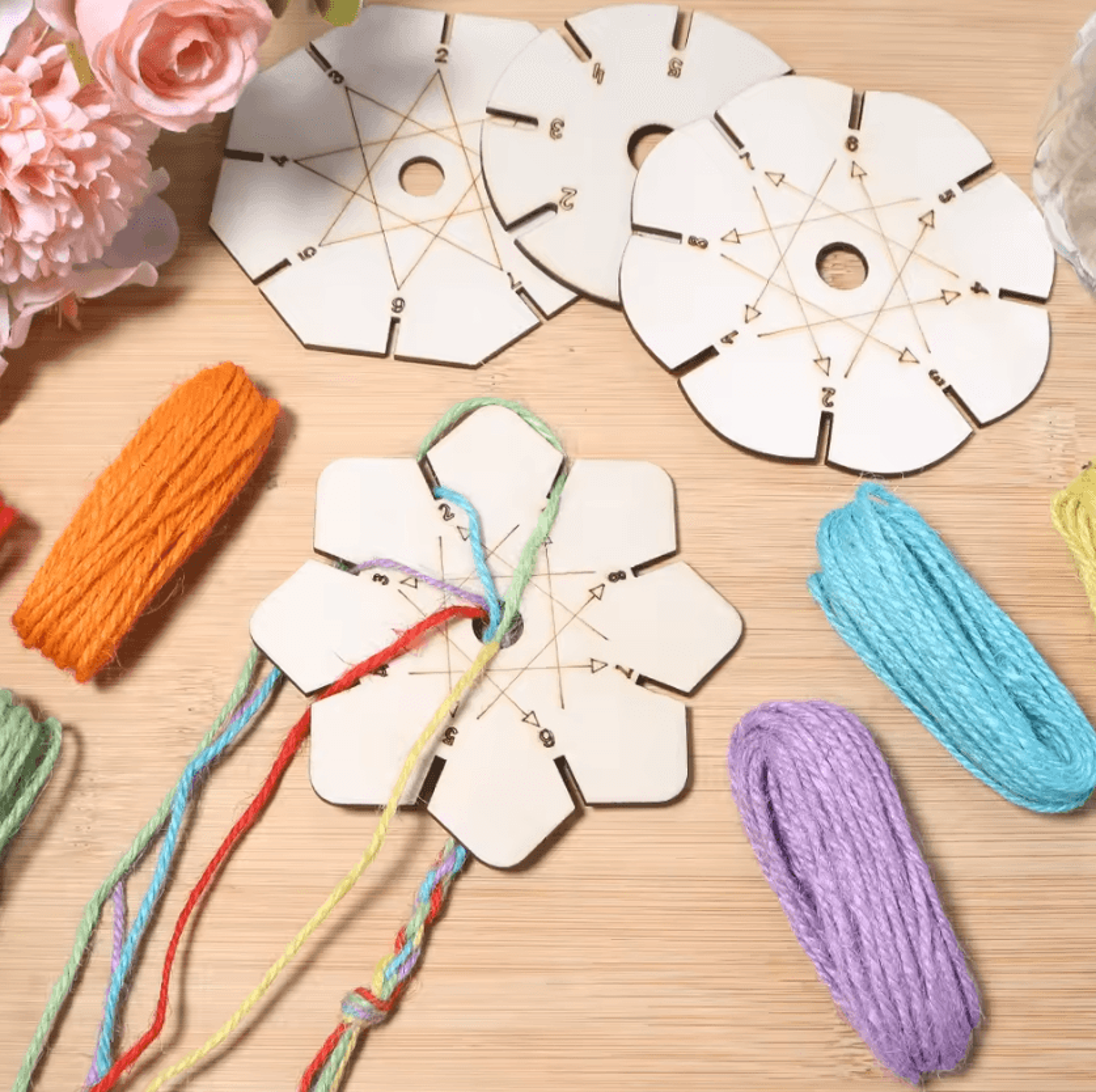 5-piece wooden 8-slot kumihimo braiding disc set