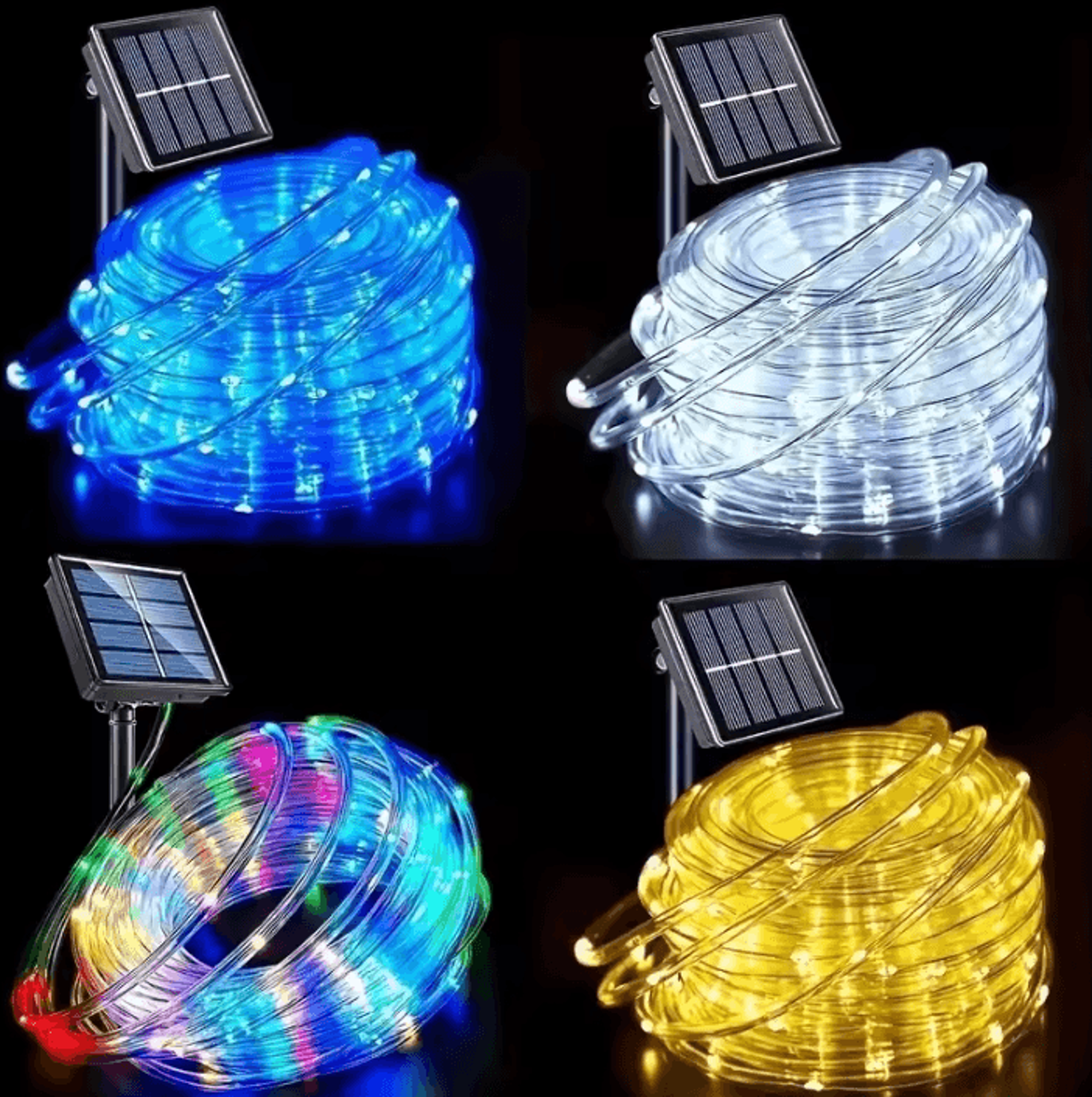 solar led rope string lights with 8 lighting modes