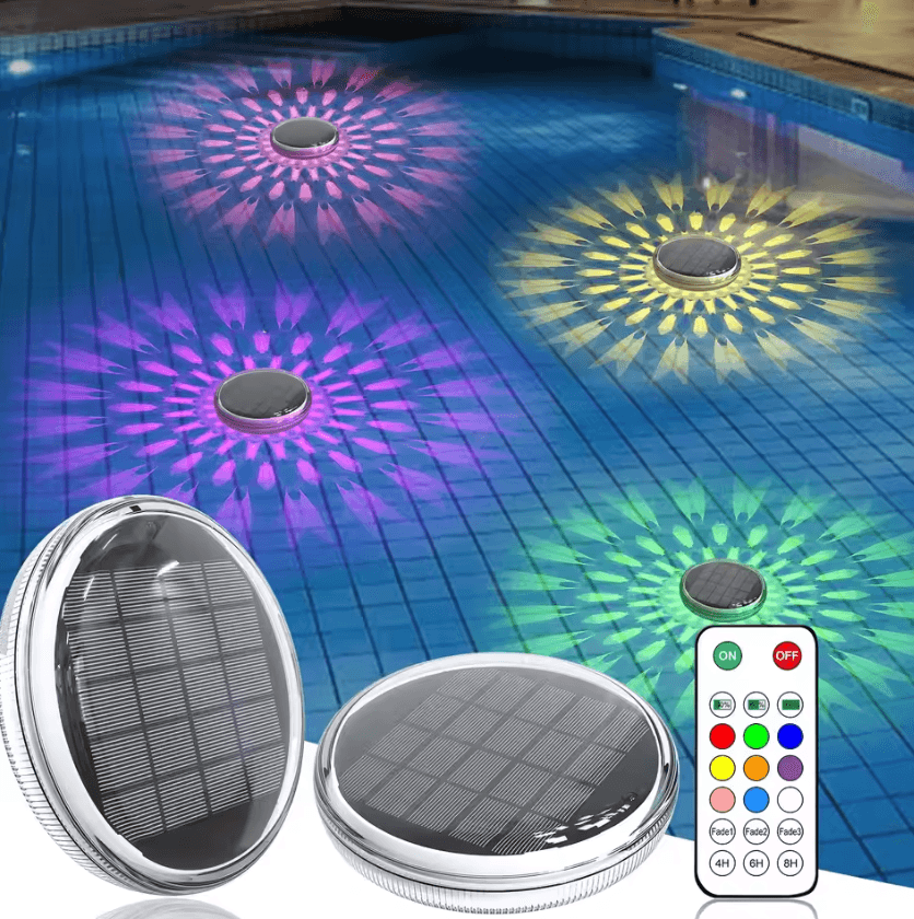 solar rechargeable floating rgb pool light with remote control