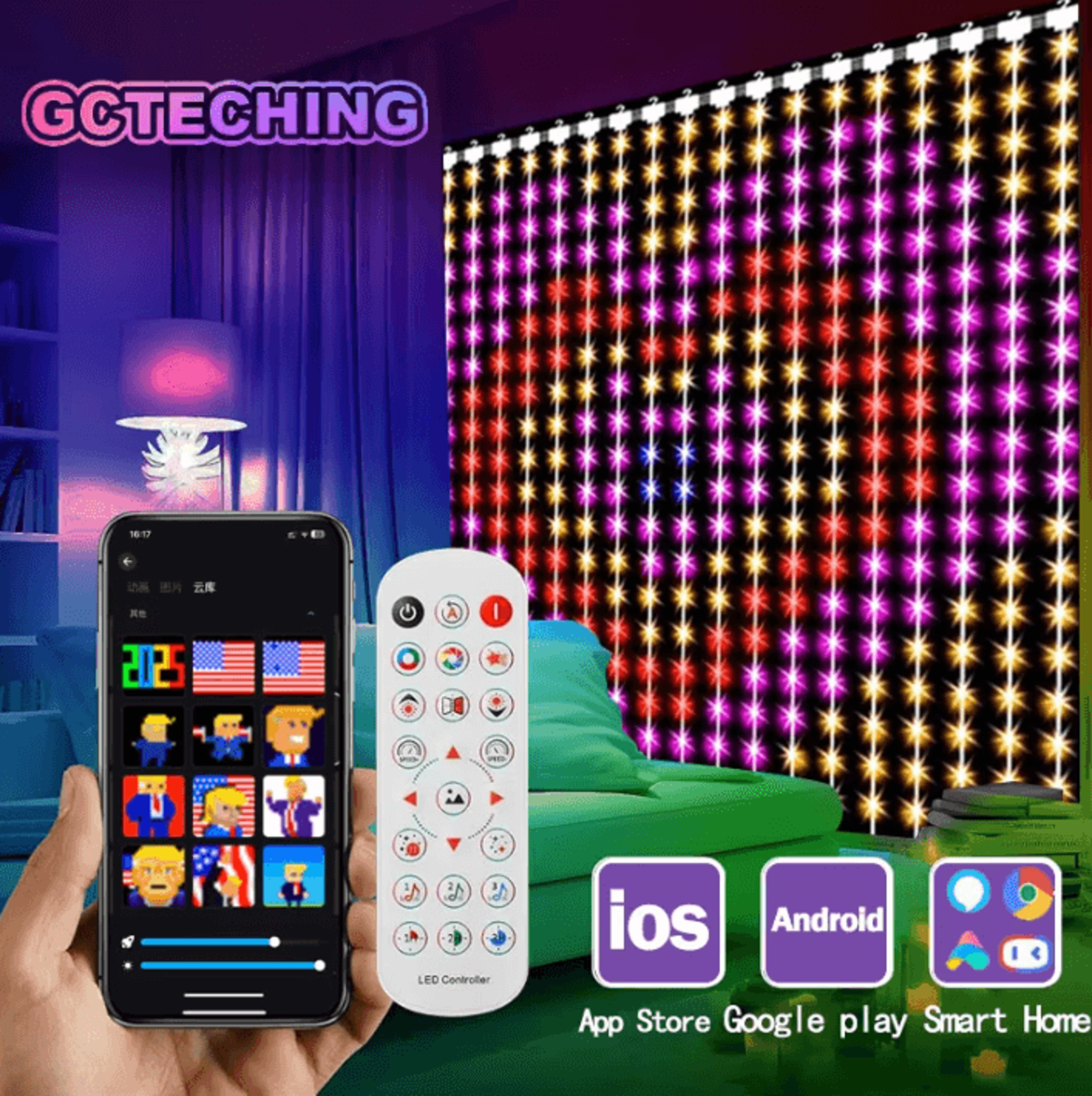 400 led smart rgb curtain lights with app, remote and music sync