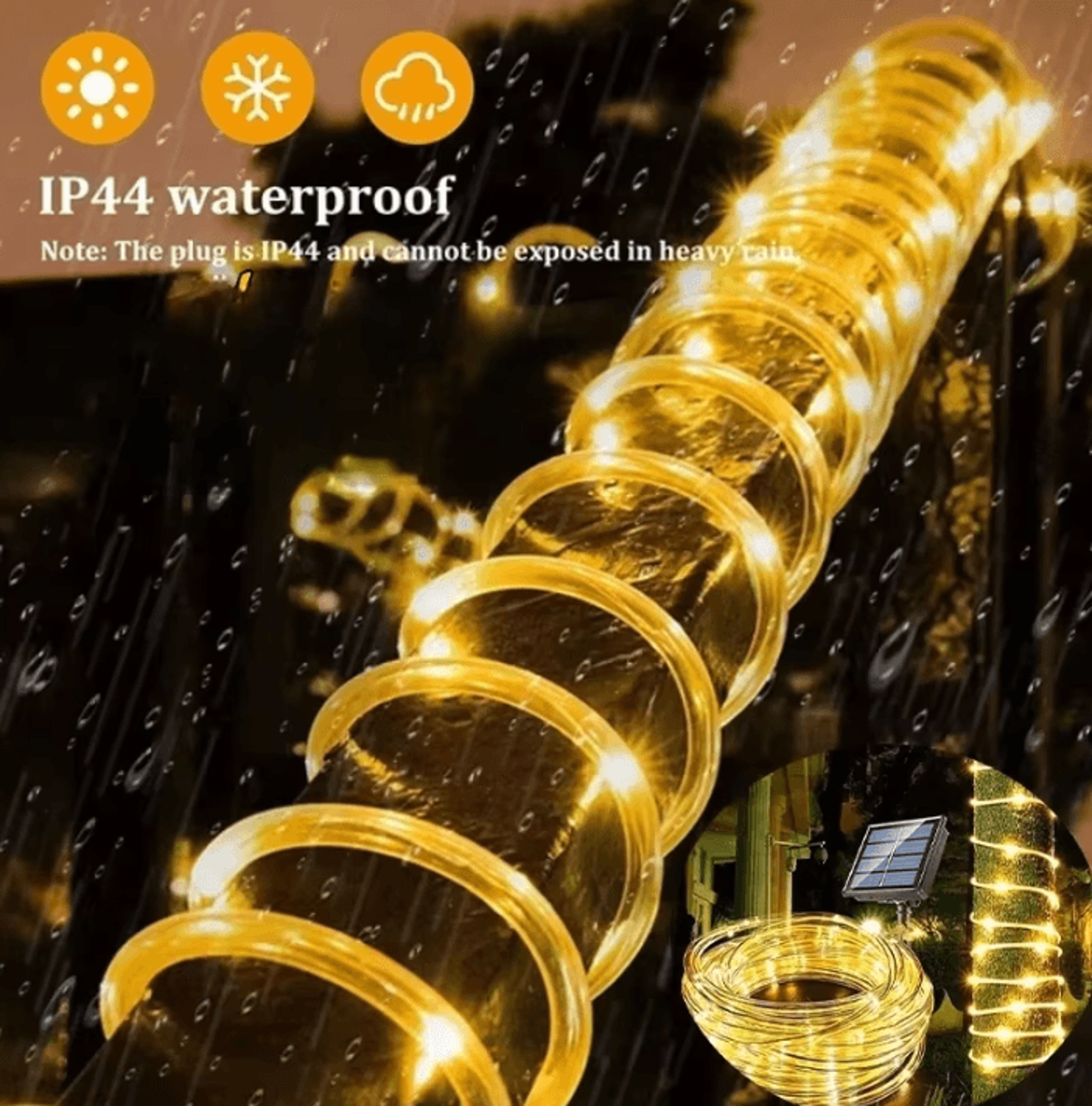 7-32m solar led rope string lights for outdoor garden decor