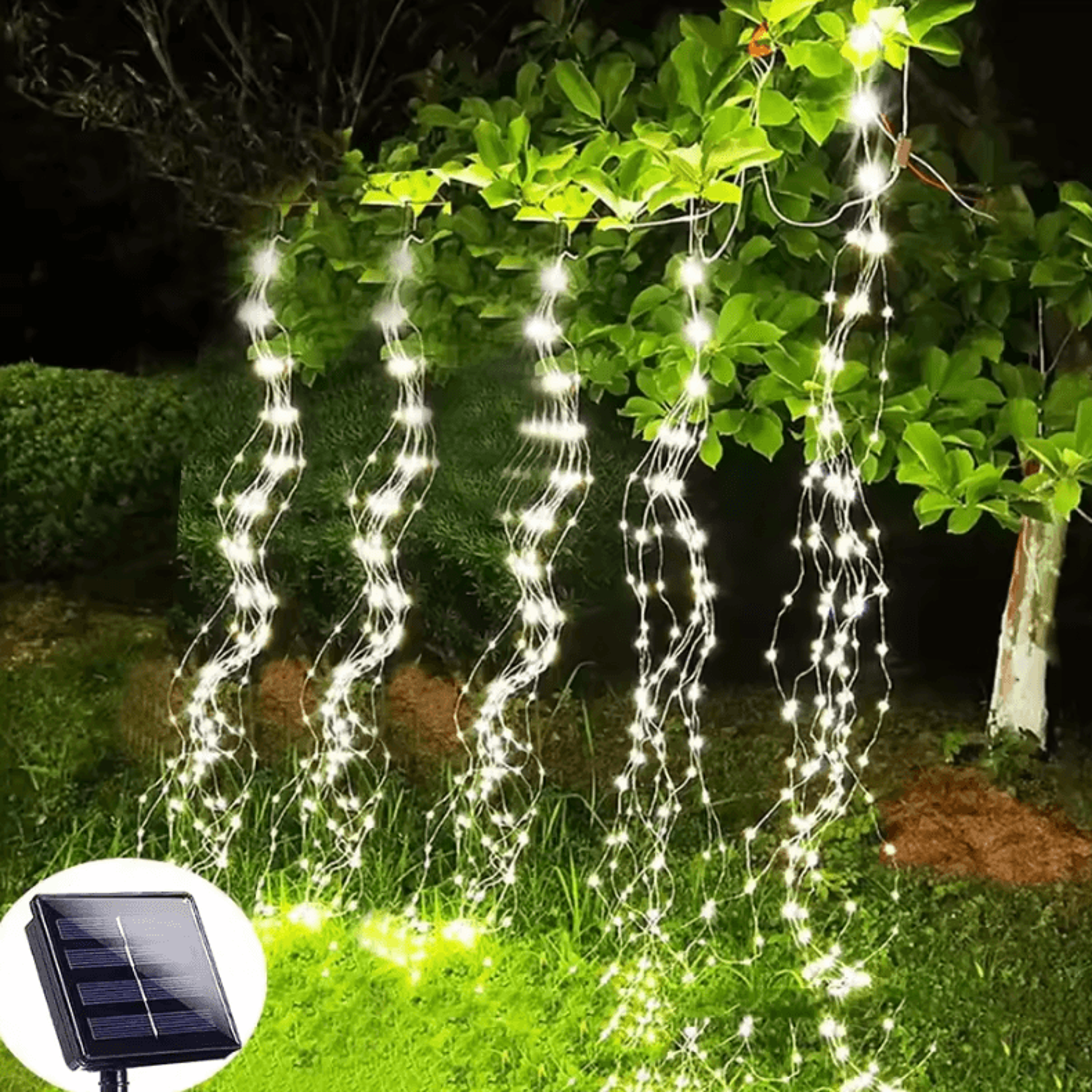 100/200 led solar waterfall fairy lights for outdoor decor