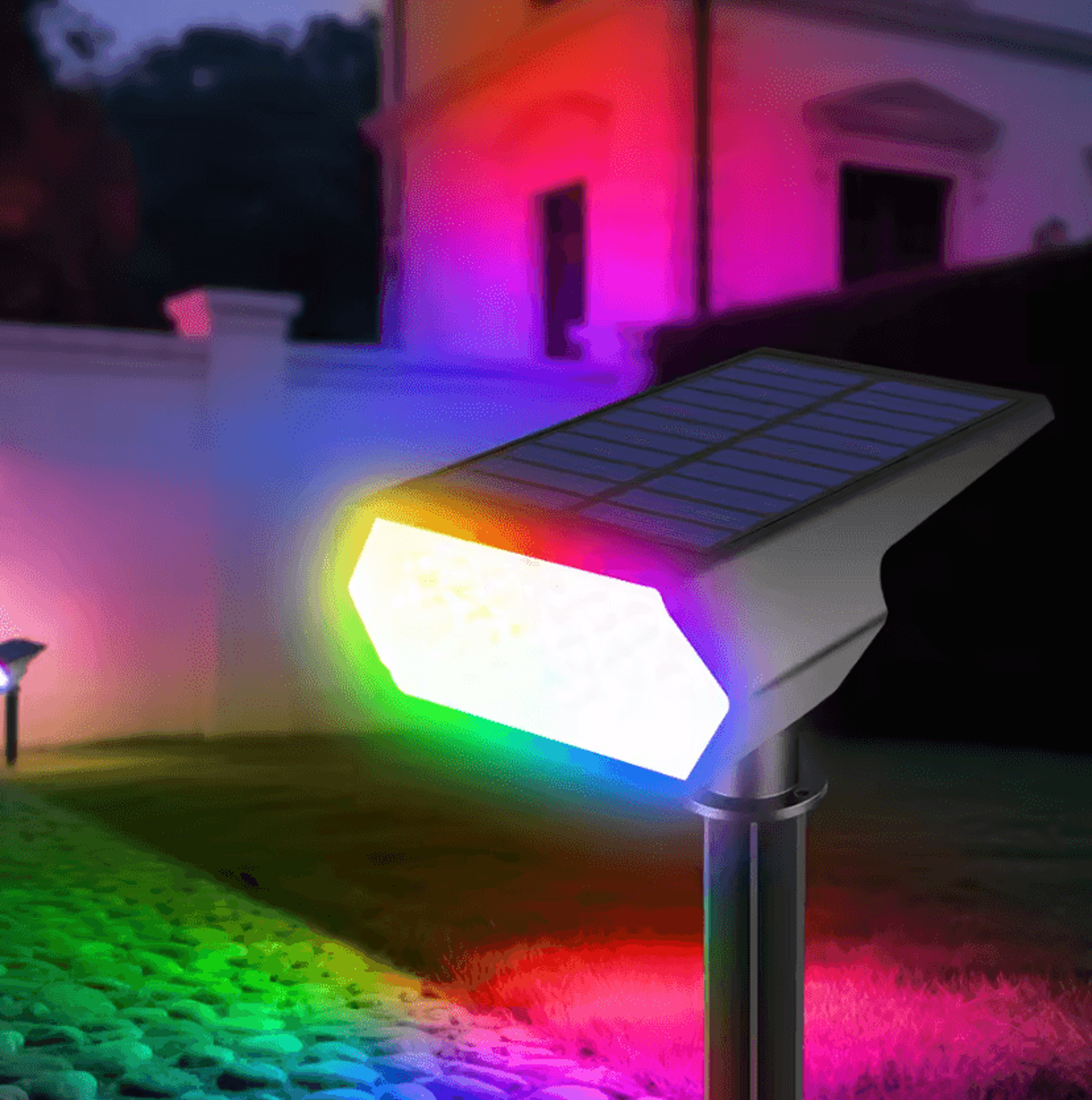 rgb warm white solar landscape spotlight for garden and patio