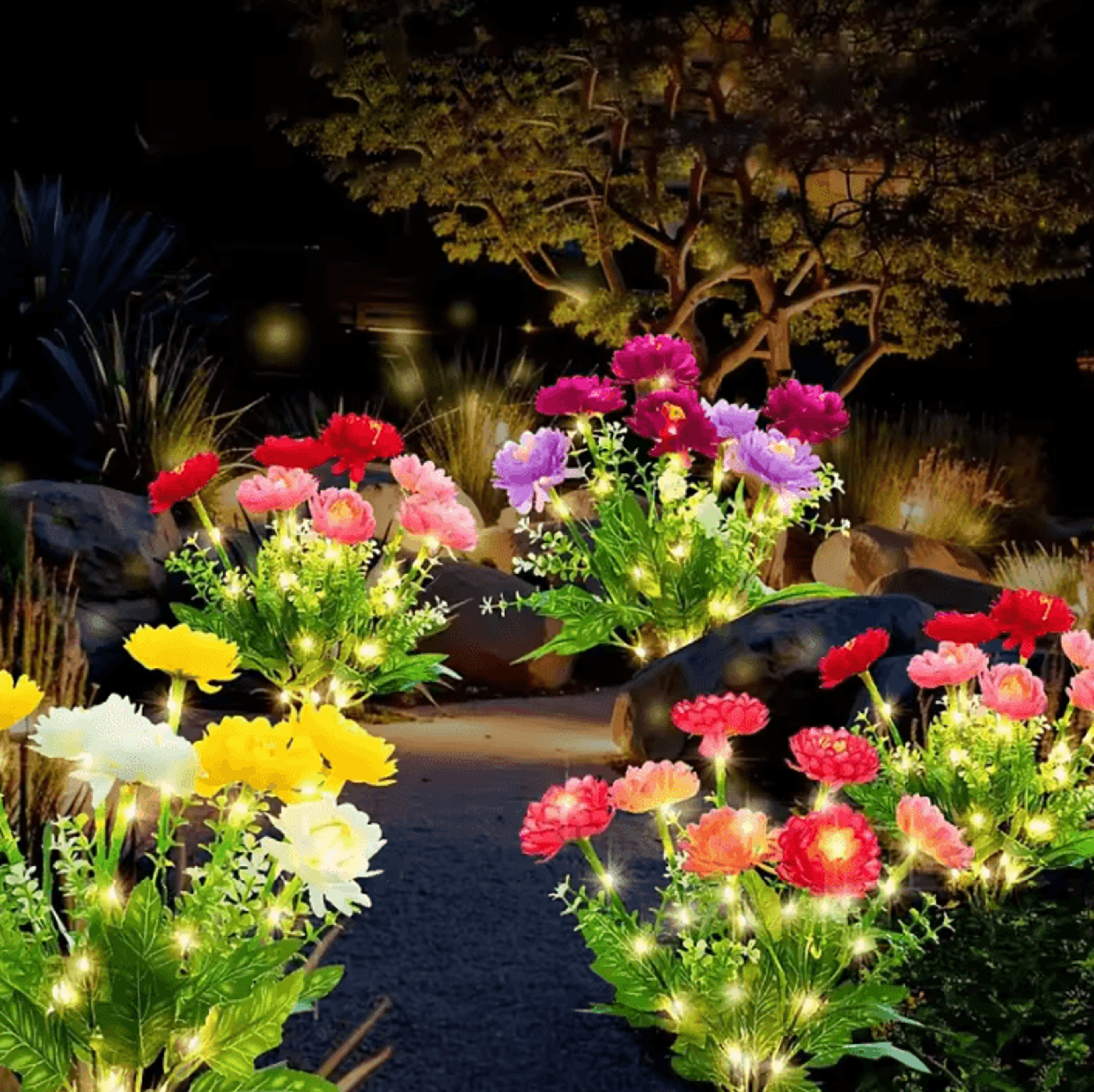 solar snow lotus flower led garden light