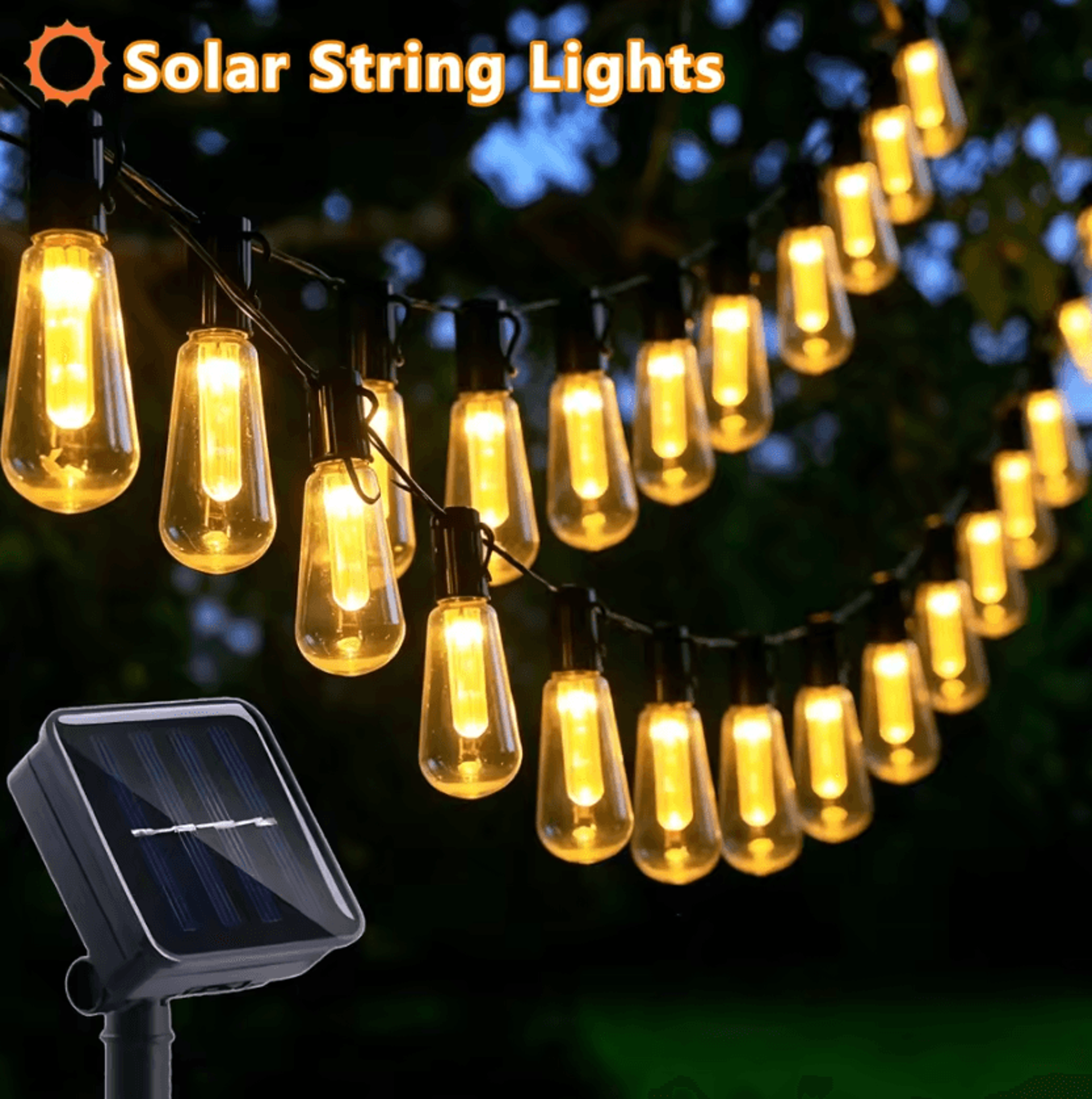 30-bulb solar edison string lights for patio and garden