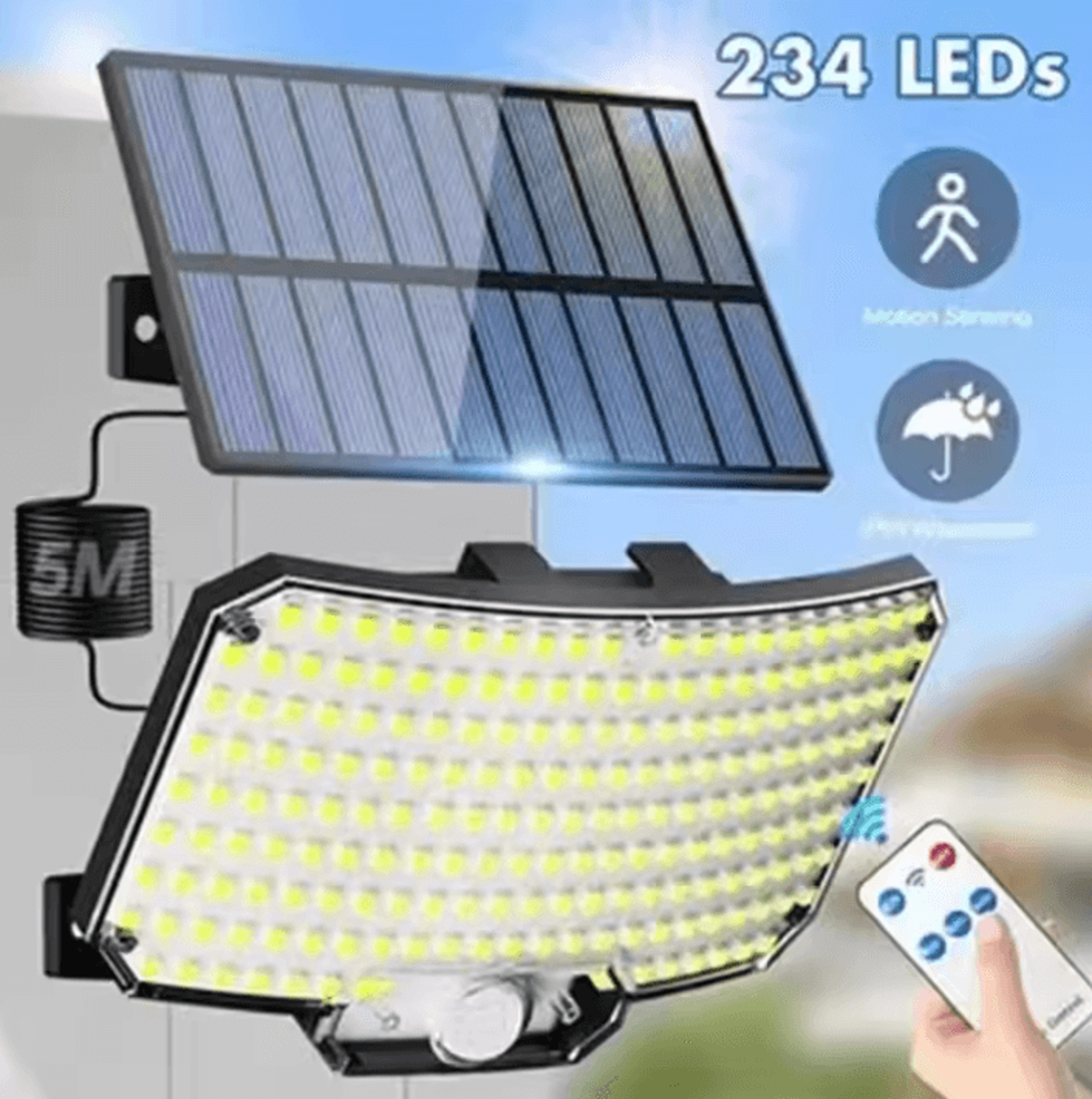 234 led solar motion sensor security flood light with remote