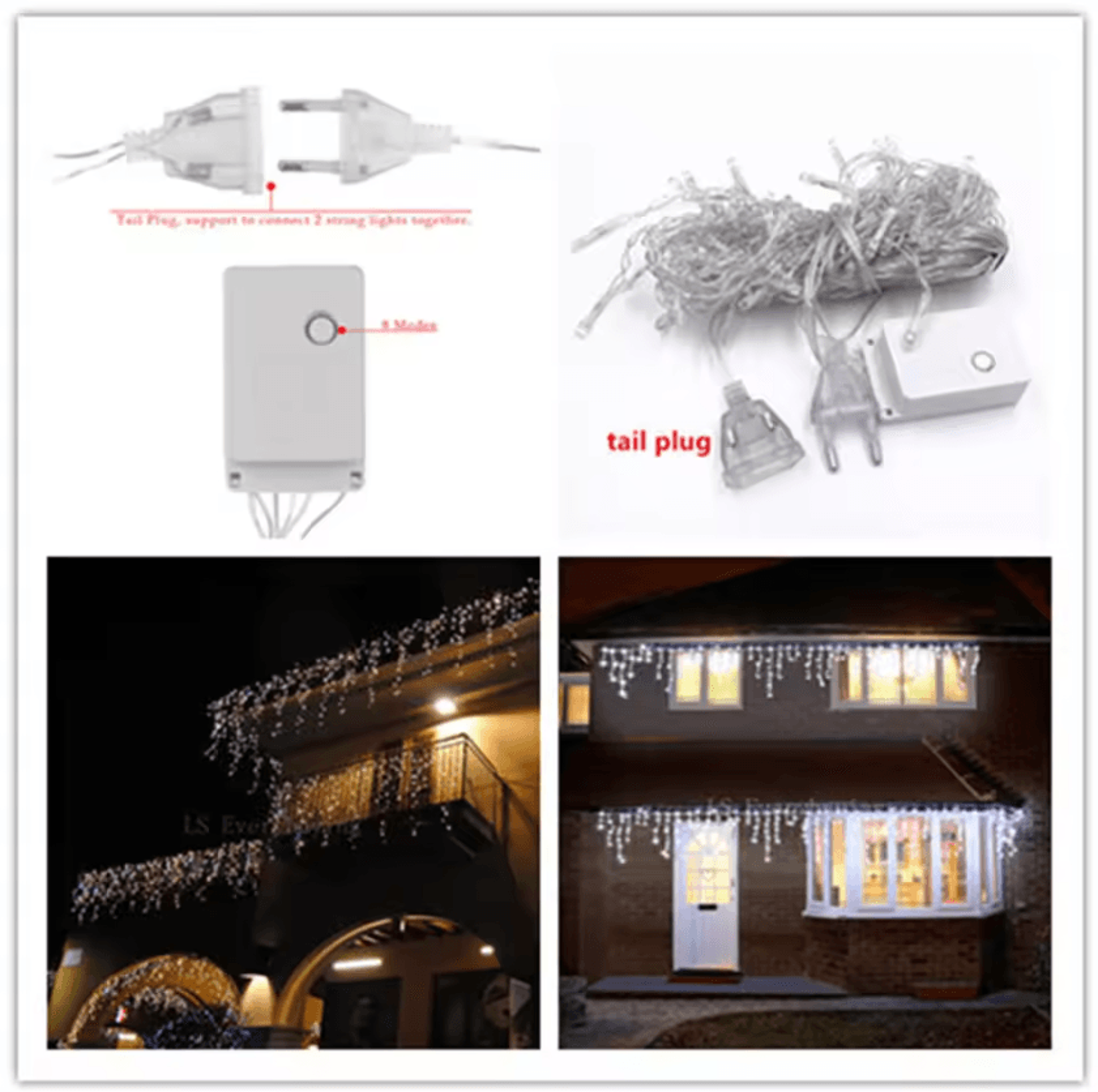 5m led icicle christmas string lights with 8 lighting modes