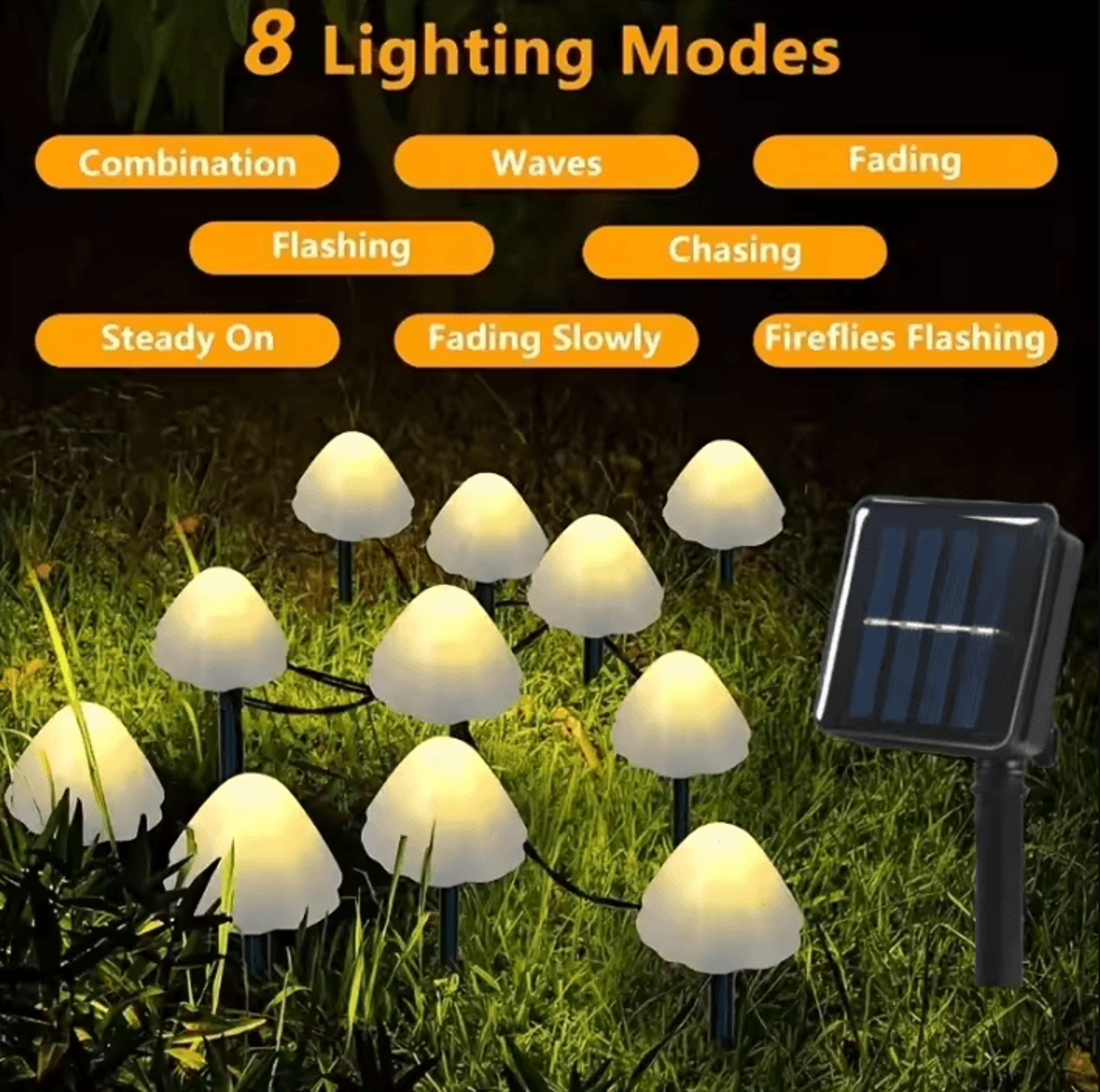 solar mushroom string lights outdoor garden decor